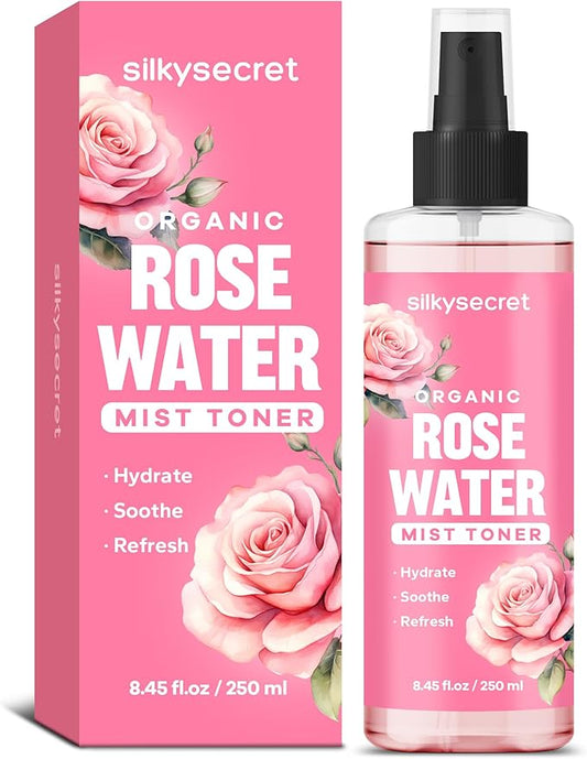 Organic Rose Water Spray (8.45 Fl Oz), Rosewater Spray for Face & Hair, Rose Water for Skin Care