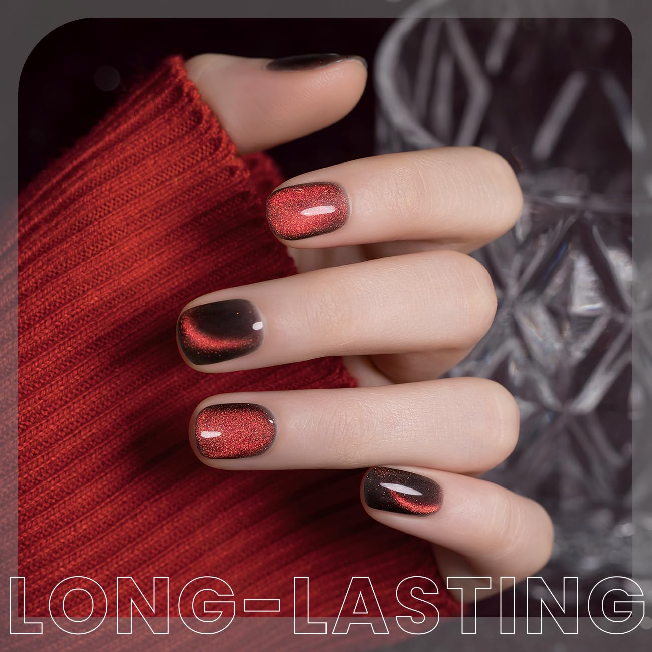 RARJSM Cat Eye Gel Nail Polish Dark Black Orange Red Cateye Diamond Glitter Gel Polish 15ml Single Bottle with Magnet Stick UV LED Curing Requires Soak Off for Home Salon Christmas Manicure