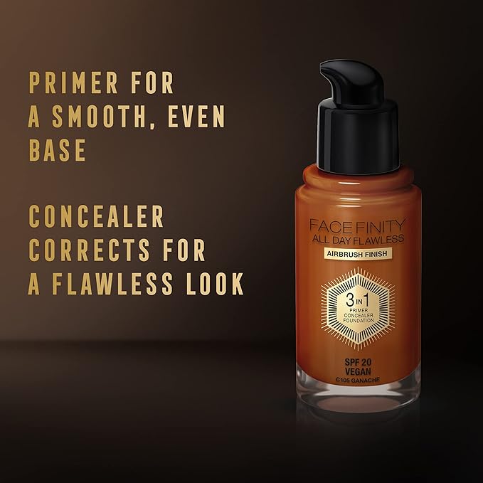 Max Factor Facefinity 3-in-1 All Day Flawless Foundation, SPF 20, Ganache, 30ml