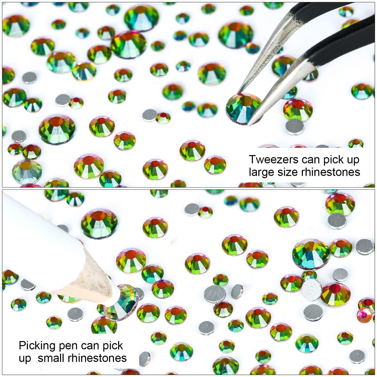 4240Pcs Flatback Rainbow Rhinestones Glass Crystal Gems for Nail Art Face Makeup Sparkly Round with Tweezers and Picking Pen (SS6~SS20 Set)
