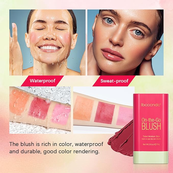 MEICOLY Multi Use Makeup Blush Stick,On-the-Go 2-in-1 Lip Cheek Cream Blush Stick,Waterproof Solid Face Blush Makeup Cheek Tint,Natural Matte Blush Stick for Cheeks,Tinted Moisture Stick,02 Hot Red