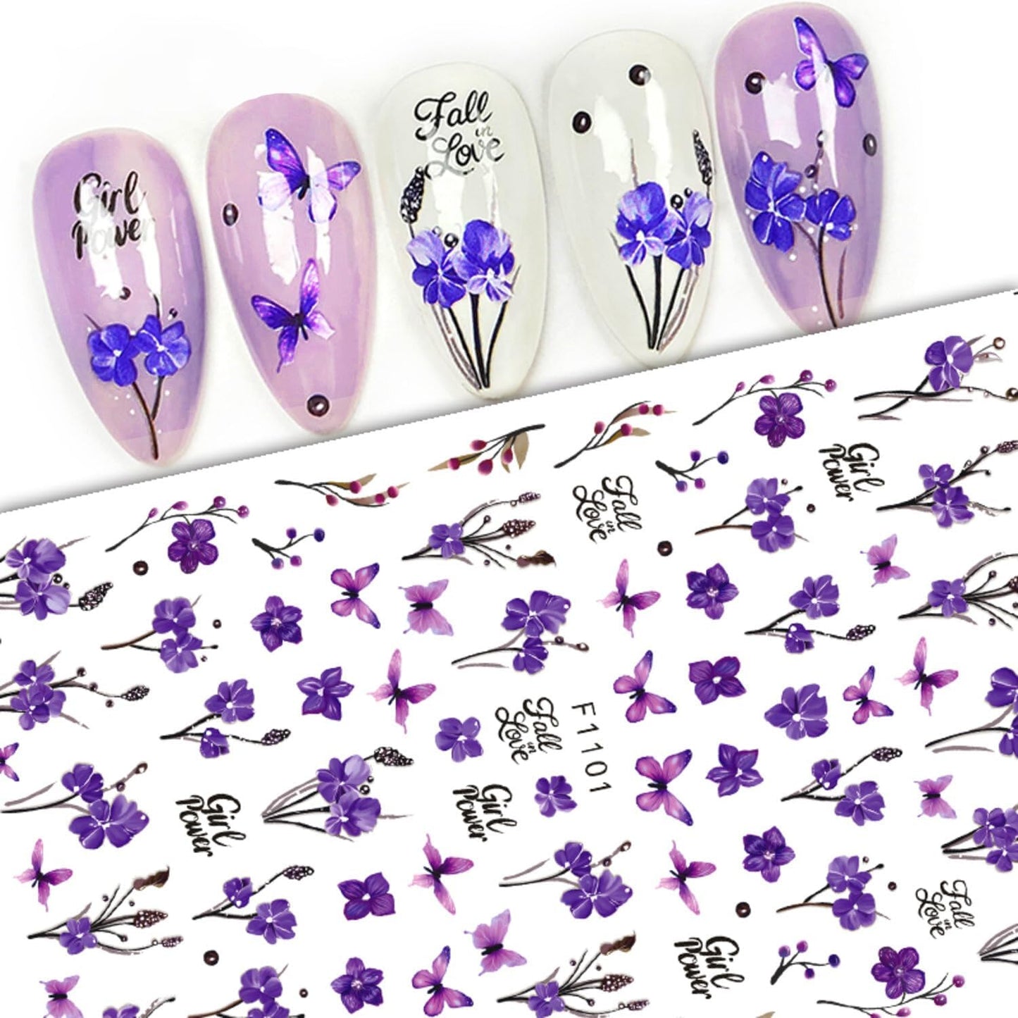 Stickers para Uñas Nail Stickers Self-Adhesive Sticker Butterfly Flower Calcomanías para Uñas Bee Colorful Floral Art Design Accessories Hight Quality 8 Sheets
