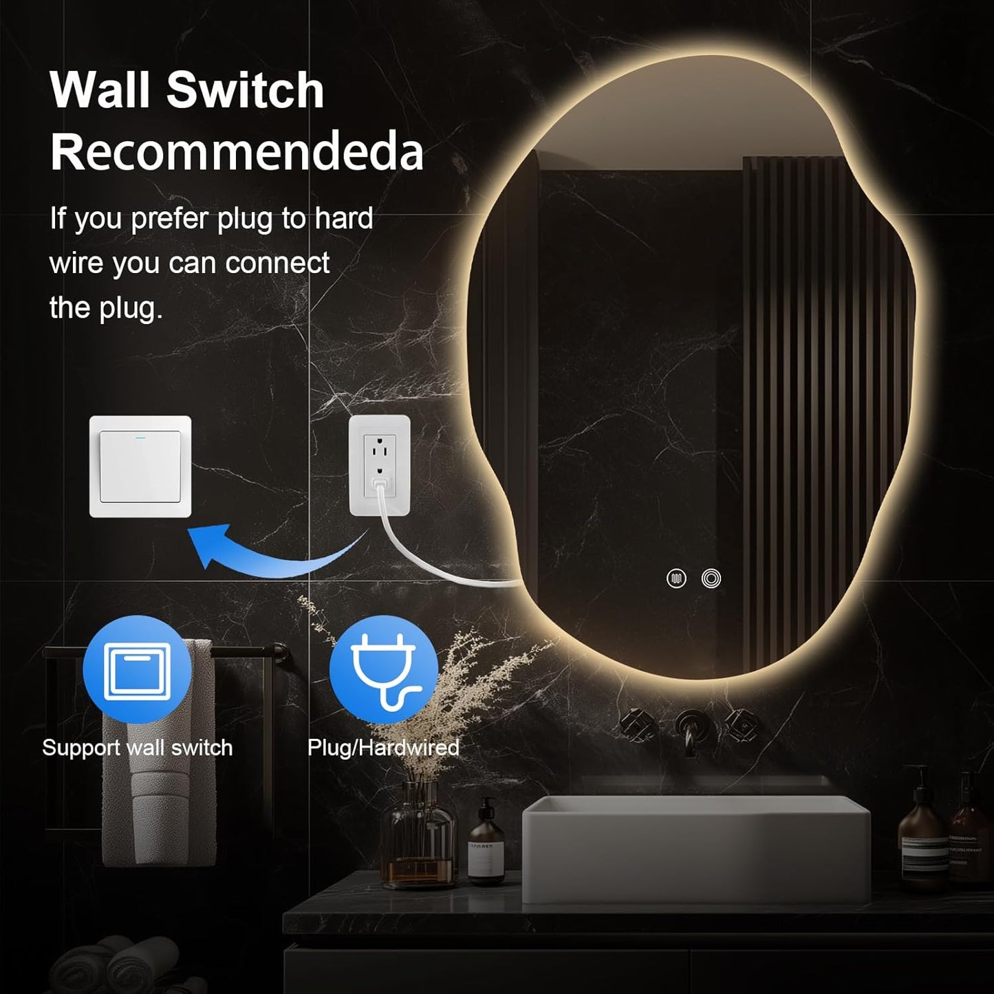 LED Bathroom Mirror with Lights,Asymmetrical Led Bathroom Vanity Mirror for Wall with Front and Backlit, Anti Fog, 3 Colors and Dimmable Light,[Horizontal/Vertical] 35" H x 25" W