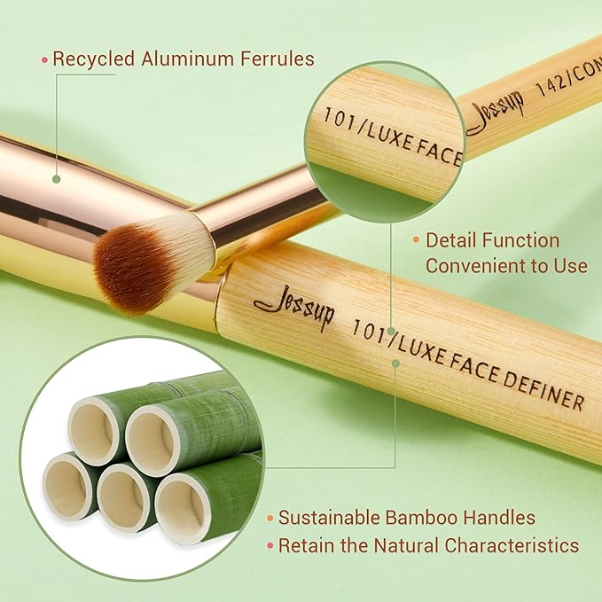 Jessup Professional Bamboo Makeup Brushes, Premium Synthetic Foundation Powder Concealer Blush Highlight Eye Blending Cosmetic Brush Set 25pcs T135