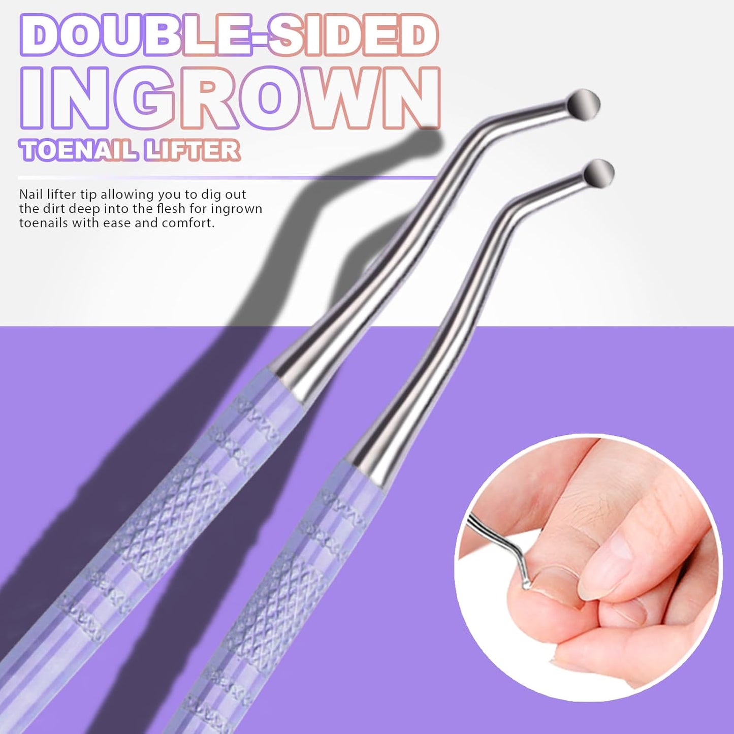 Teenitor Upgraded Ingrown Toenail File and Lifters, Pedicure Tools for Feet, Professional Ingrown Toenail Tool Ingrown Toenail Removal Kit, Purple