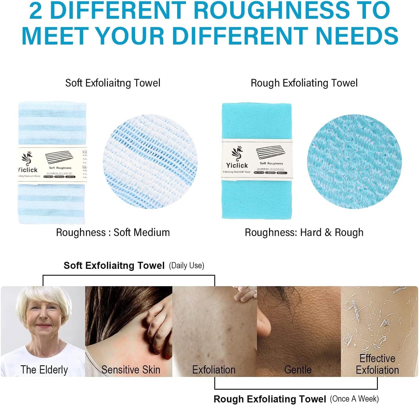 Yiclick 2pcs Back Scrubber for Shower Bath ，Exfoliating Body Scrubber, Body Exfoliator Loofah Luffa Sponge Net Rag Back Washer