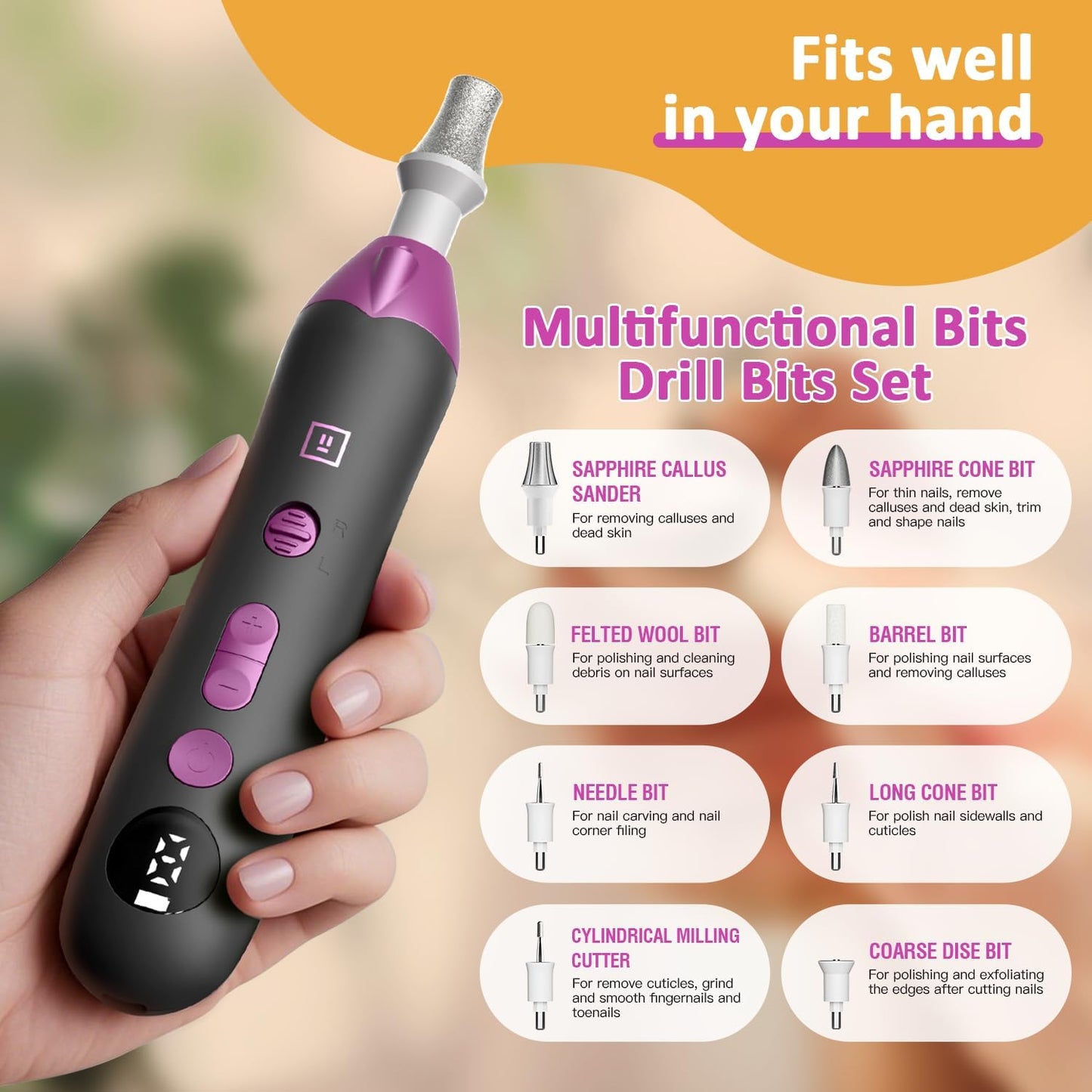 Callus Remover for Feet, Electric Foot Callus Remover - 8 Grinding Heads, 9 Speeds, Rechargeable Foot File - Professional Pedicure Tool for Hard Skin, Calluses & Cracked Feet