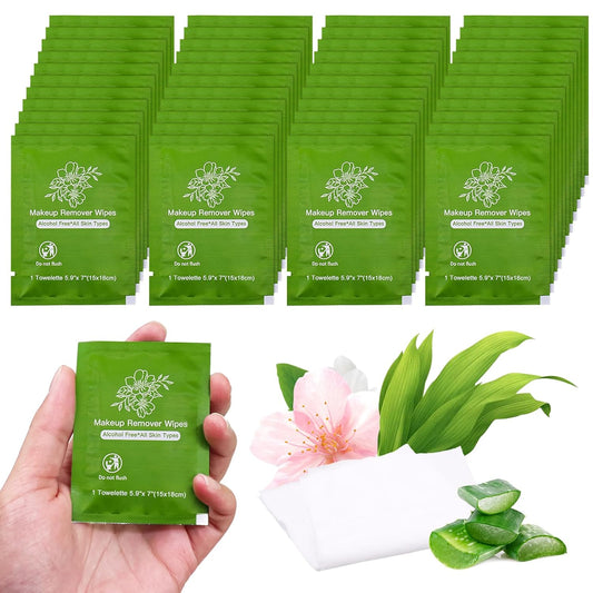 Makeup Remover Wipes Bulk Individually Wrapped,Travel Makeup Wipes Individual Makeup Remover Wipes Bulk Gentle Cleansing Makeup Remover Wipes for Face Cleansing Mascara Lipstick Travel Hotel (100)
