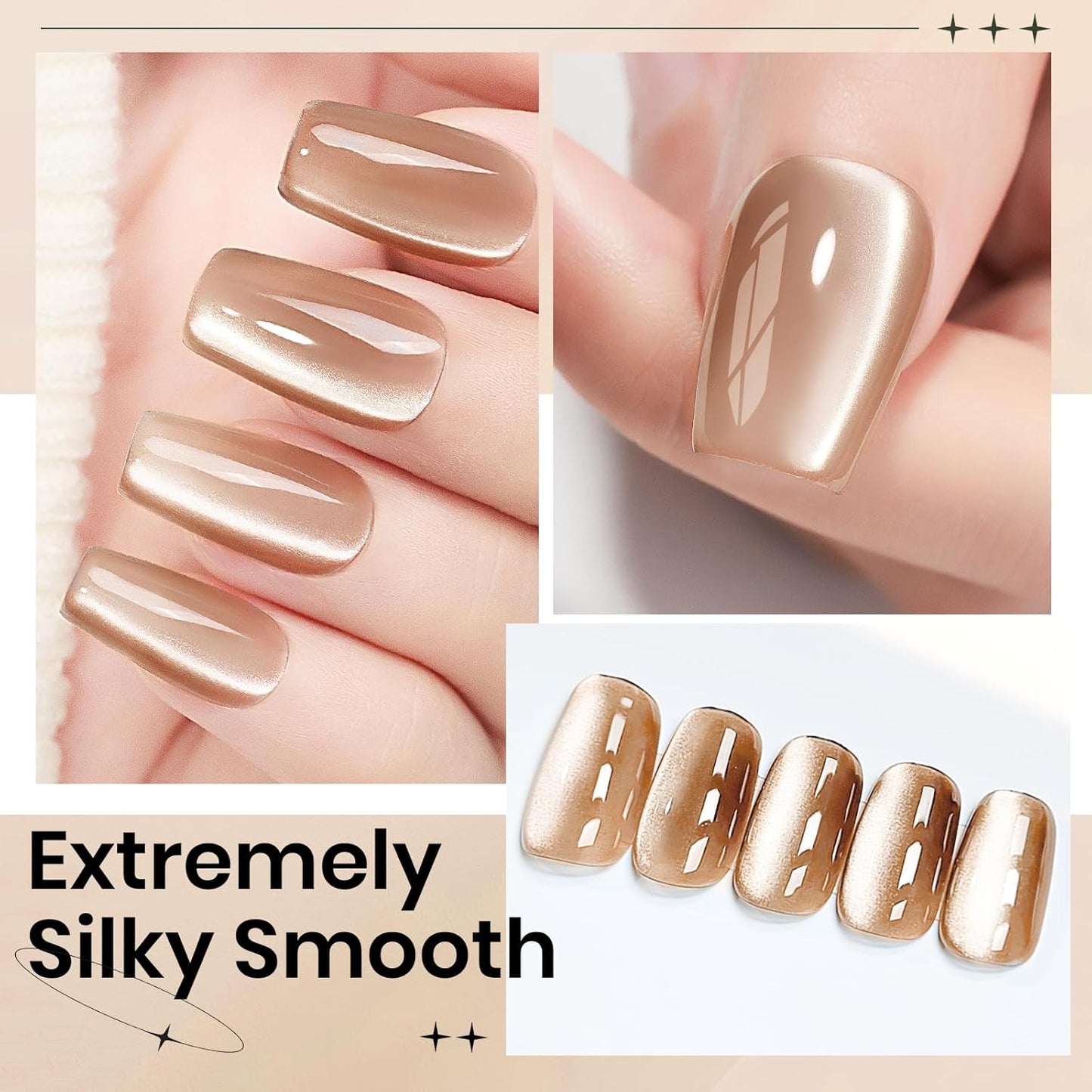 Moonlight Cat Eye Gel Nail Polish 10ml Silk Magnetic Nail Polish Glass Cateye Gel Polish with Magnetic Stick Soak Off UV LED Nail Lamp Nail Art Manicure Salon Home DIY 002, Milky Coffee