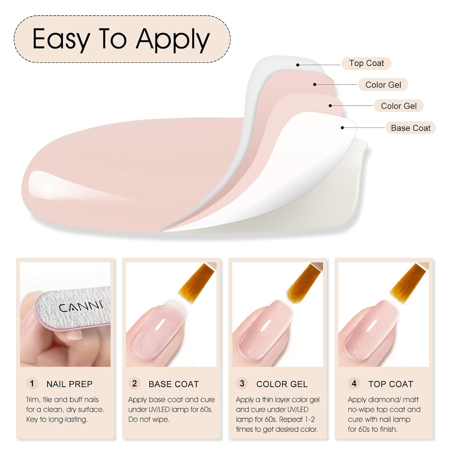 CANNI Pink Gel Nail Polish – Light Nude Oyster Pink, High Gloss Soak-Off UV/LED Gel for French Manicure, DIY Home & Salon Use, 0.32 fl oz