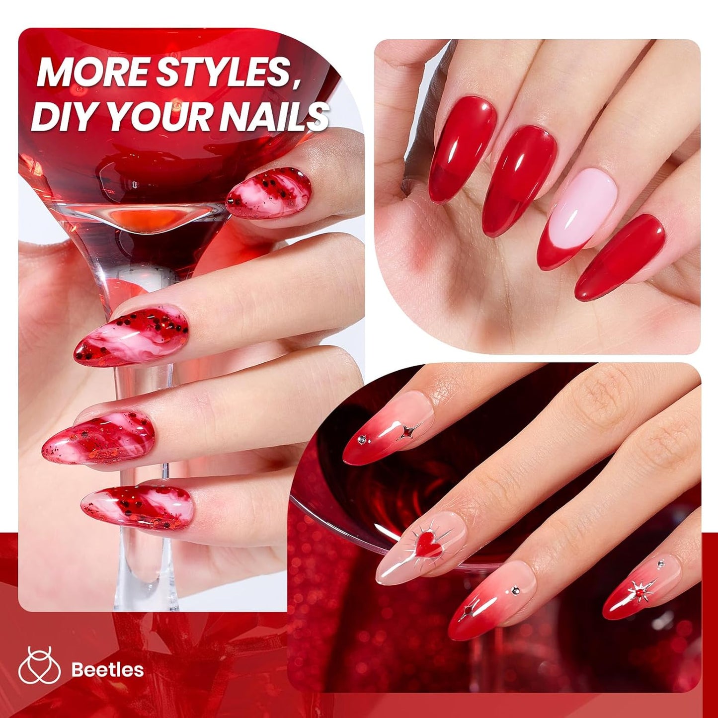 Beetles Jelly Red Gel Nail Polish - 15ML Fall Red Neutral Sheer Gel Polish Translucent Effect Soak Off UV French Nail Art Manicure Salon Gift for Women