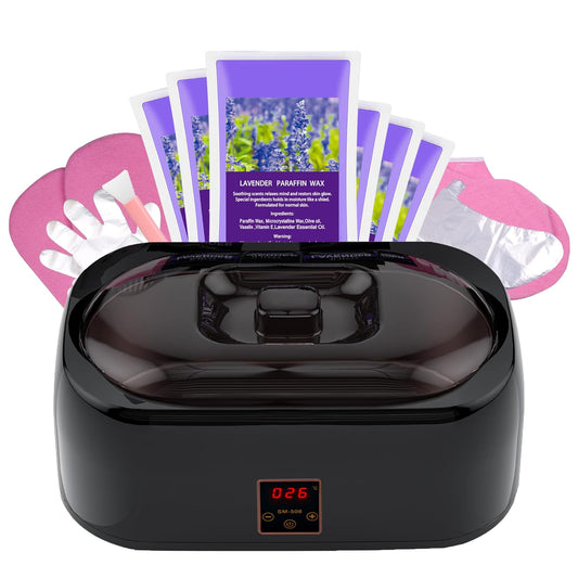 Paraffin Wax warmer for Hand and Feet, Includes 4000ml Wax warmer Machine and 6 packs of Lavender scented Paraffin Wax, Enjoy take care of your hands and feet (black)