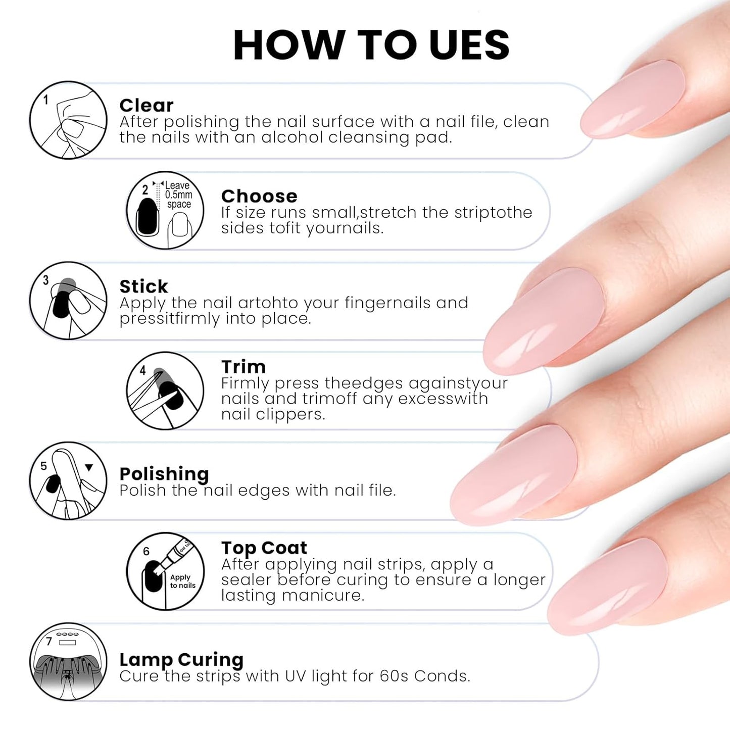 Semi Cured Gel Nail Strips | Built-In Gel Top Coat | UV Light Required | Salon Quality, Easy Application And Removal (Nude With Gold Trim)