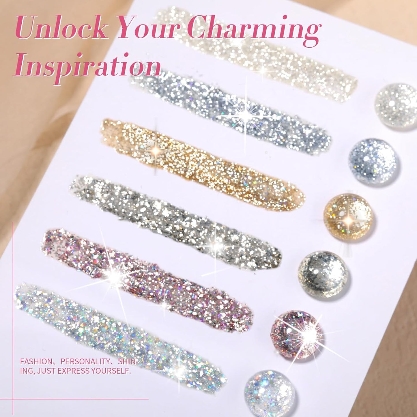 Born Pretty Glitter Gel Nail Polish Super Sparkly Shine Glitter Sequins Gel Polish Gold Silver Champagne Gold Gel Polish Kit DIY at Home Valentine's Day Gift Collection 6PCS