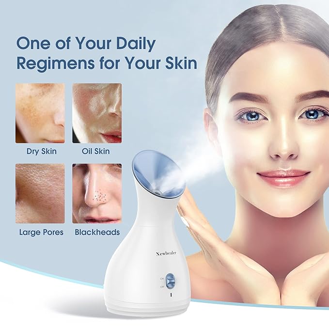 Newbealer 2in1 Facial Steamer, Hot Mist Facial Aromatherapy Humidifier Atomizer, Large Face Steamer Unclogs Pores Sinuses Moisturizing, Home Sauna Spa with Eyebrow Set (Blue, 170ml)