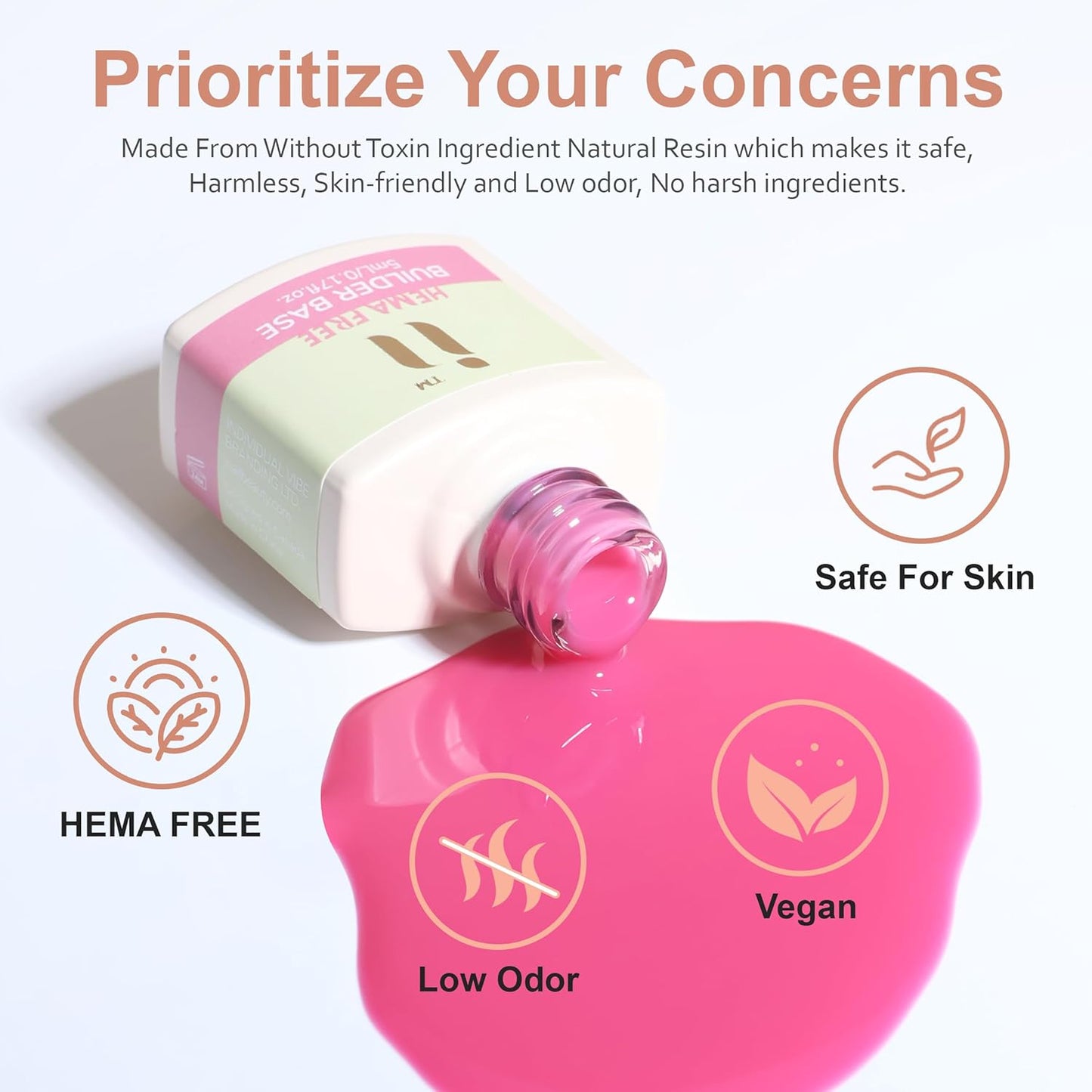 Rubber Base Builder Gel Strengthener Kit, With No Wipe Top Coat UV LED Curing, Hema Free, Smooth and Shinning Last long, Soak Off Gel Nail Polish for Nail Repair