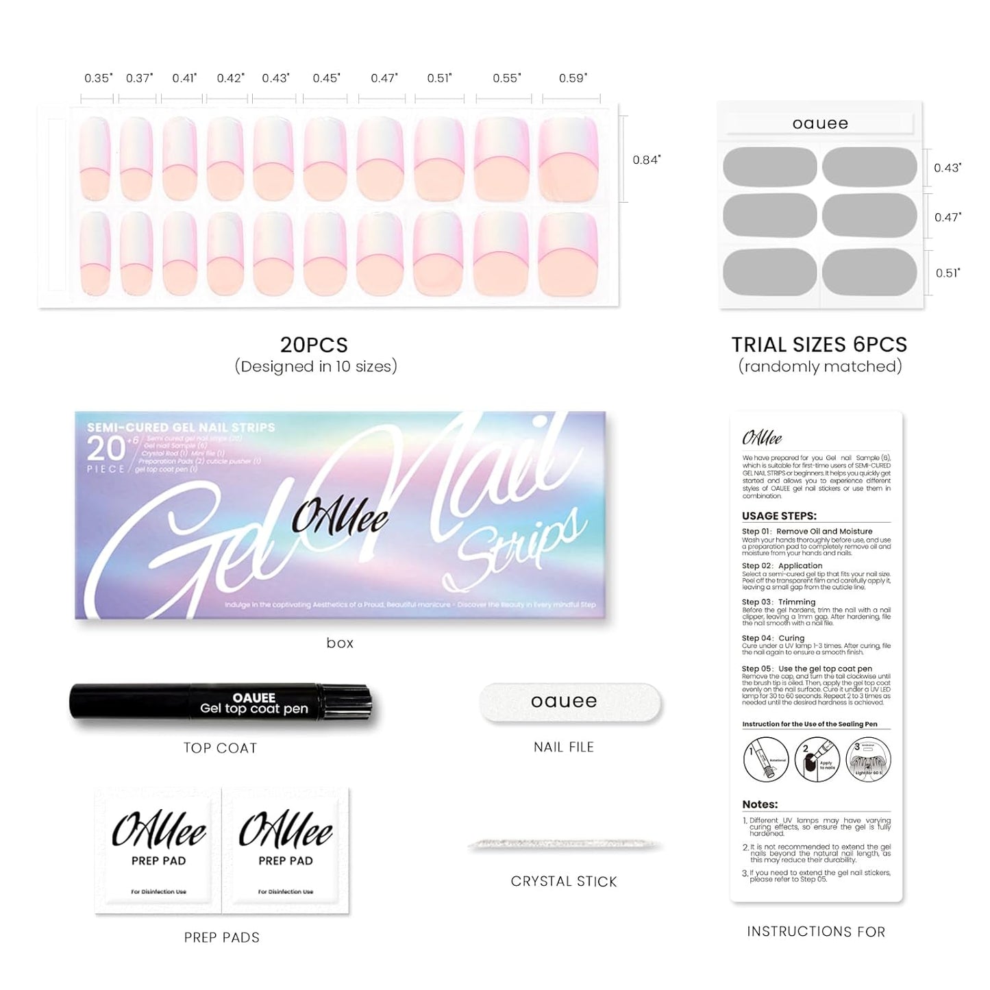 Semi Cured Gel Nail Strips | Built-In Gel Top Coat | UV Light Required | Salon Quality, Easy Application And Removal (Blush Ombre French)