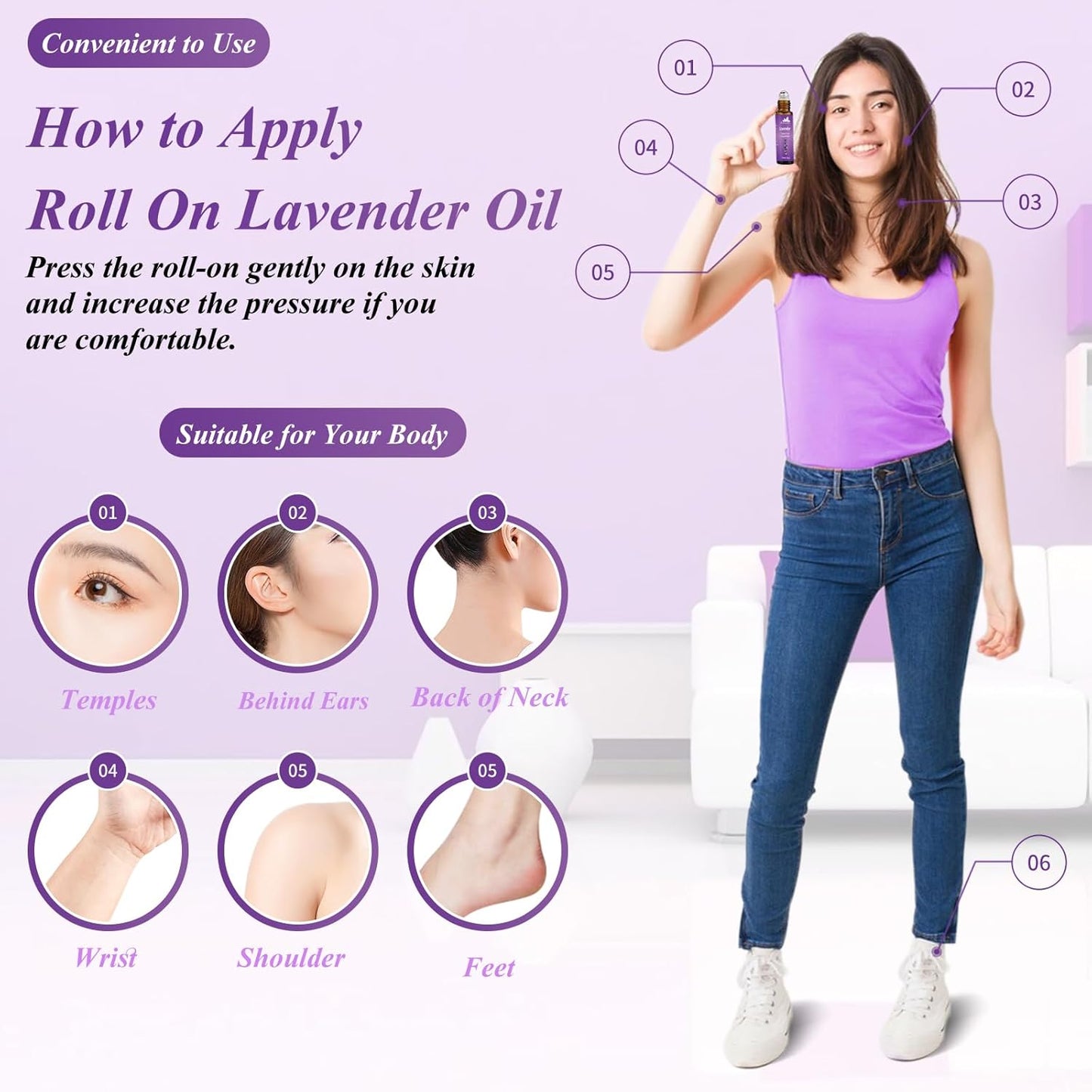 Lavender Essential Oil Roll On, Mumianhua Pre-Diluted Lavender Oil, Therapeutic Grade Aromatherapy Oil for Relaxation, Focus Pulse Points, Pillow, Skin, Massage Portable 0.33Oz Pocket Size