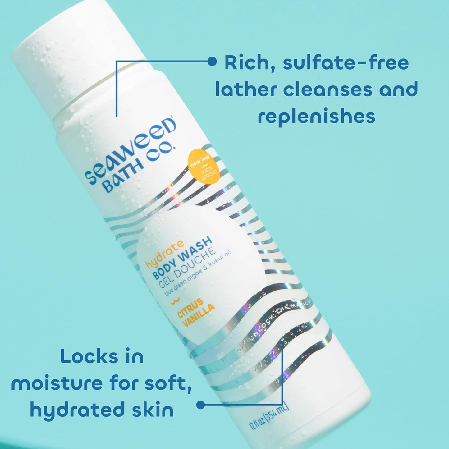 Seaweed Bath Co. Hydrate Body Wash - Citrus Vanilla | Foaming Shower Gel Cleanser with Natural Ingredients | Vegan, Paraben and Sulfate Free | For Women and Men | 12 oz (Pack of 2)