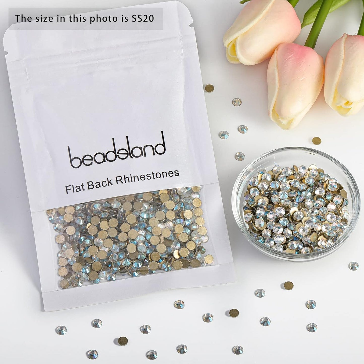 beadsland Flat Back Crystal Rhinestones Round Gems, Blue Moonlight (4.6-4.8mm) SS20/1440pcs