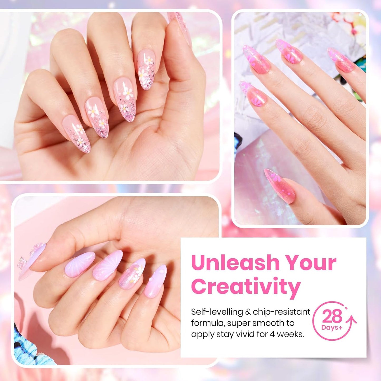 Beetles Gel Nail Polish Set - 28 Pcs Pastel Pink Yellow Green Blue Glitter Macaron Color Gel Polish Set Fluttered Eden Soak Off Nail Polish UV LED Nails Art Halloween Gifts for Women Girl