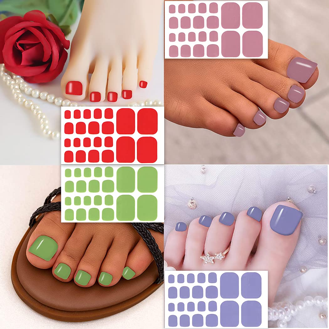WOKOTO 20 Sheets Full Toe Nail Wraps Self-Adhesive Solid Color Toenail Nail Polish Strips Stickers for Toe Nails Stickers Decals with 1 Piece Nail File Manicure Kit Stick On Nails Color Strips