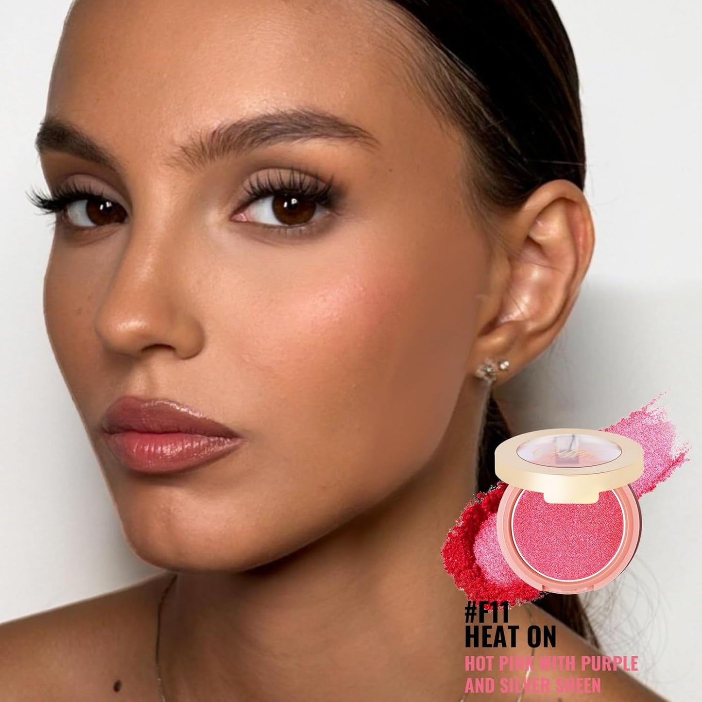 Oulac Pink Luminisers Powdery Blusher for Cheeks Face Glow,Brighten Skin As Highlighter Makeup, Shimmer Blusher,Buildable and Vegan Cosmetics,4.8g F11 Heat On