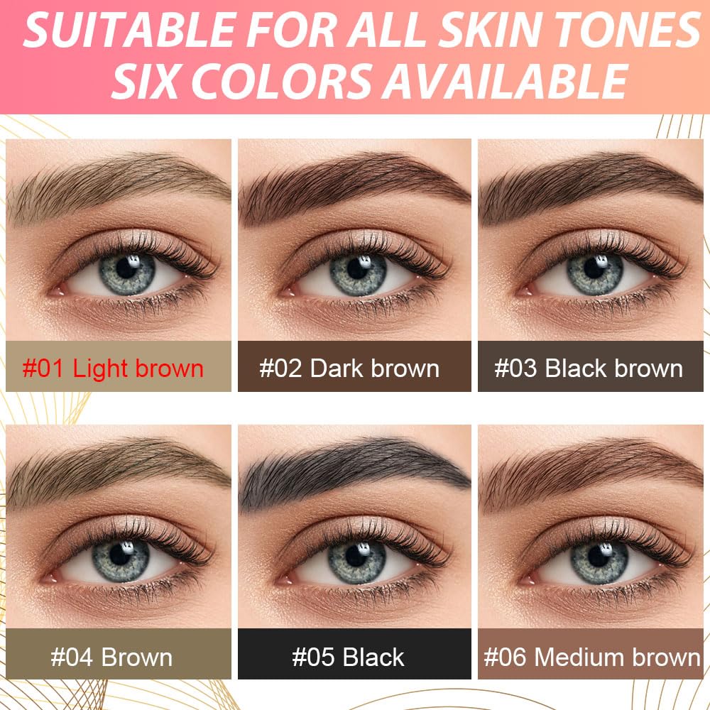 evpct 2Pcs Light Brown Magic Microblading Dual-Ended Eyebrow Contouring Pen Brow Pencil, with 4 Brush Micro-Fork-Tips Applicator and Precise Brush-Tip Hair Like Strokes, Dual-ended Eyebrow Brush