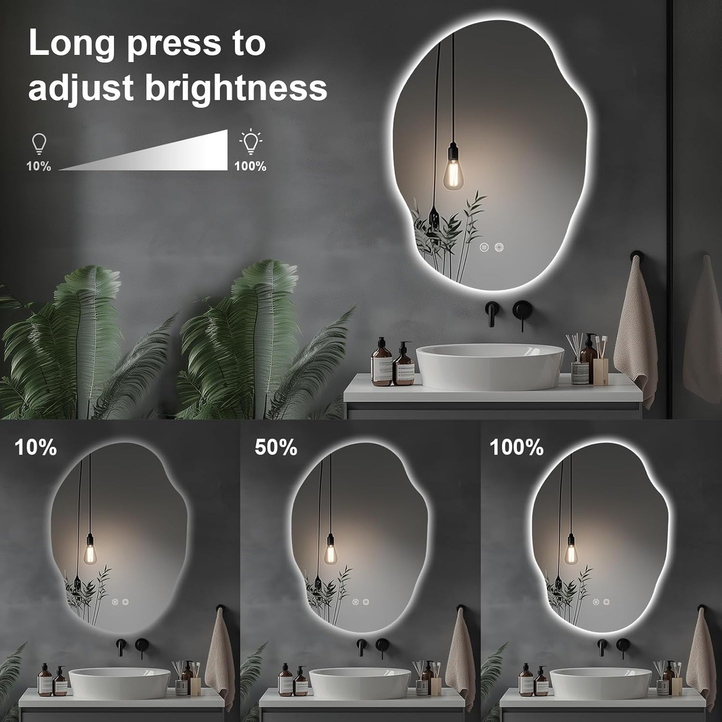 LED Bathroom Mirror with Lights,Asymmetrical Led Bathroom Vanity Mirror for Wall with Front and Backlit, Anti Fog, 3 Colors and Dimmable Light,[Horizontal/Vertical] 35" H x 25" W