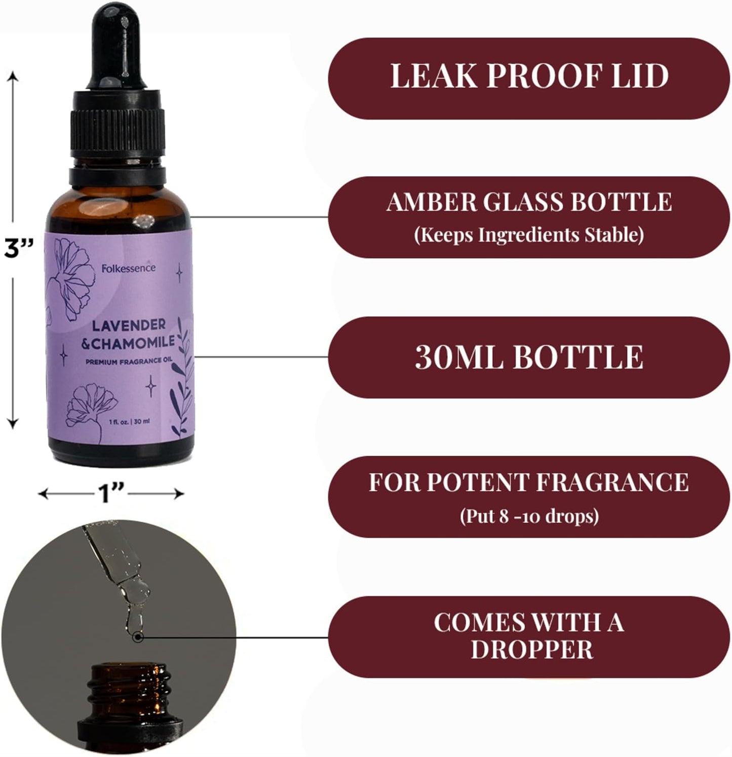 Folkulture Premium Essential Oil Blends for Diffuser for Home | 1.01 Fl Oz Lavender Essential Oils for Aromatherapy | Chamomile Fragrance Oils for Soap & Candle Making Scents or Massage