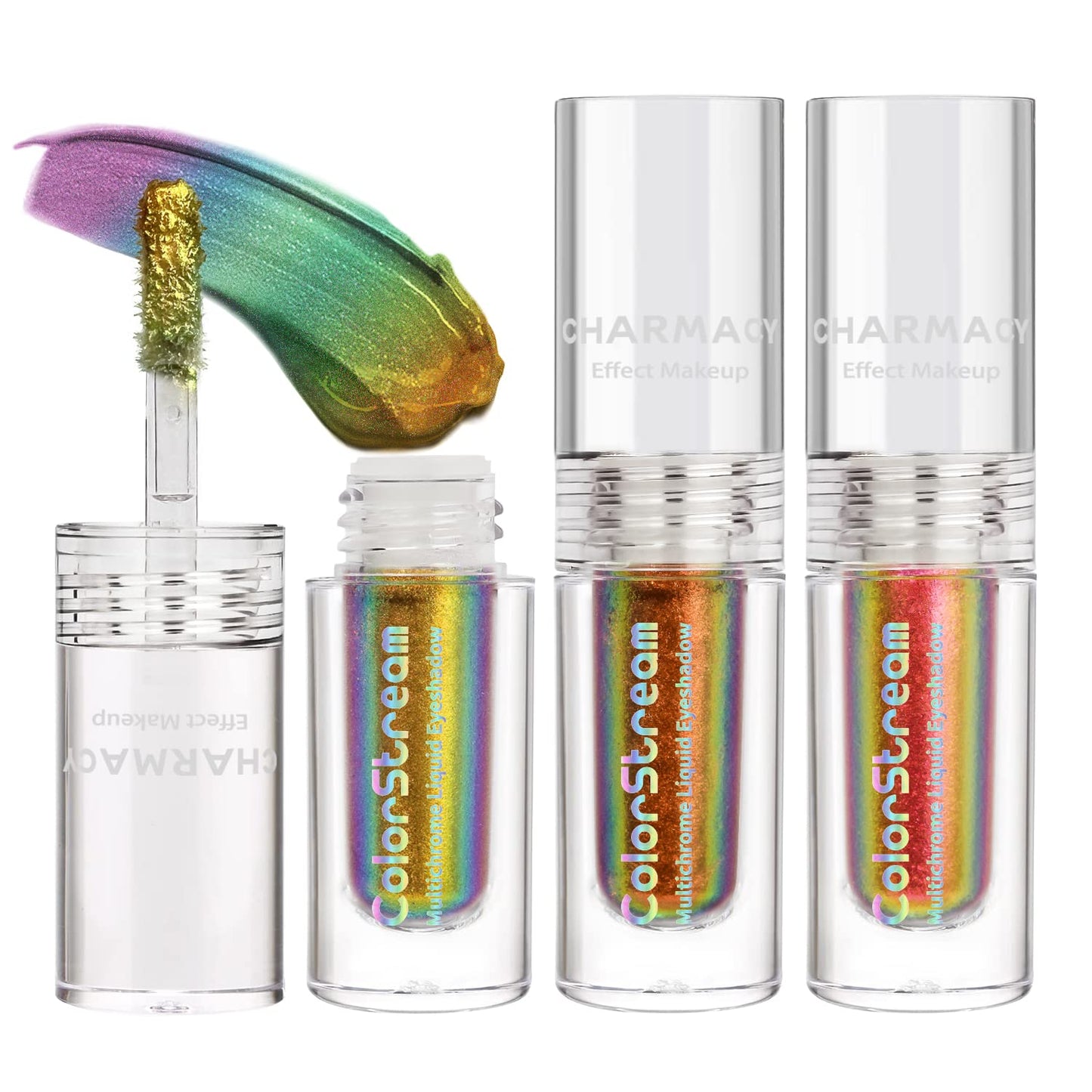CHARMACY 3 Pcs Multichrome Liquid Metallic Eyeshadow, Chameleon Shifting Color, Holographic Glitter Eyeshadow, Long Lasting Wear, Vegan Eye Topper for Party, Daily Makeup #301