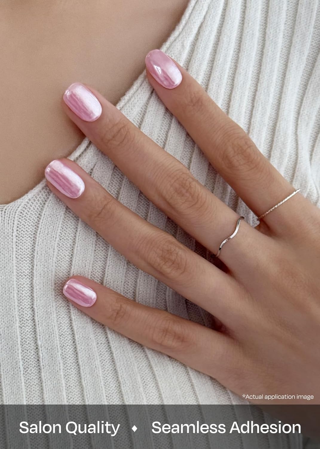 ohora Semi Cured Gel Nail Strips (N Baby Pink Chrome) - Works with Any Nail Lamps, Salon-Quality, Long Lasting, Easy to Apply & Remove - Includes 2 Prep Pads, Nail File & Wooden Stick