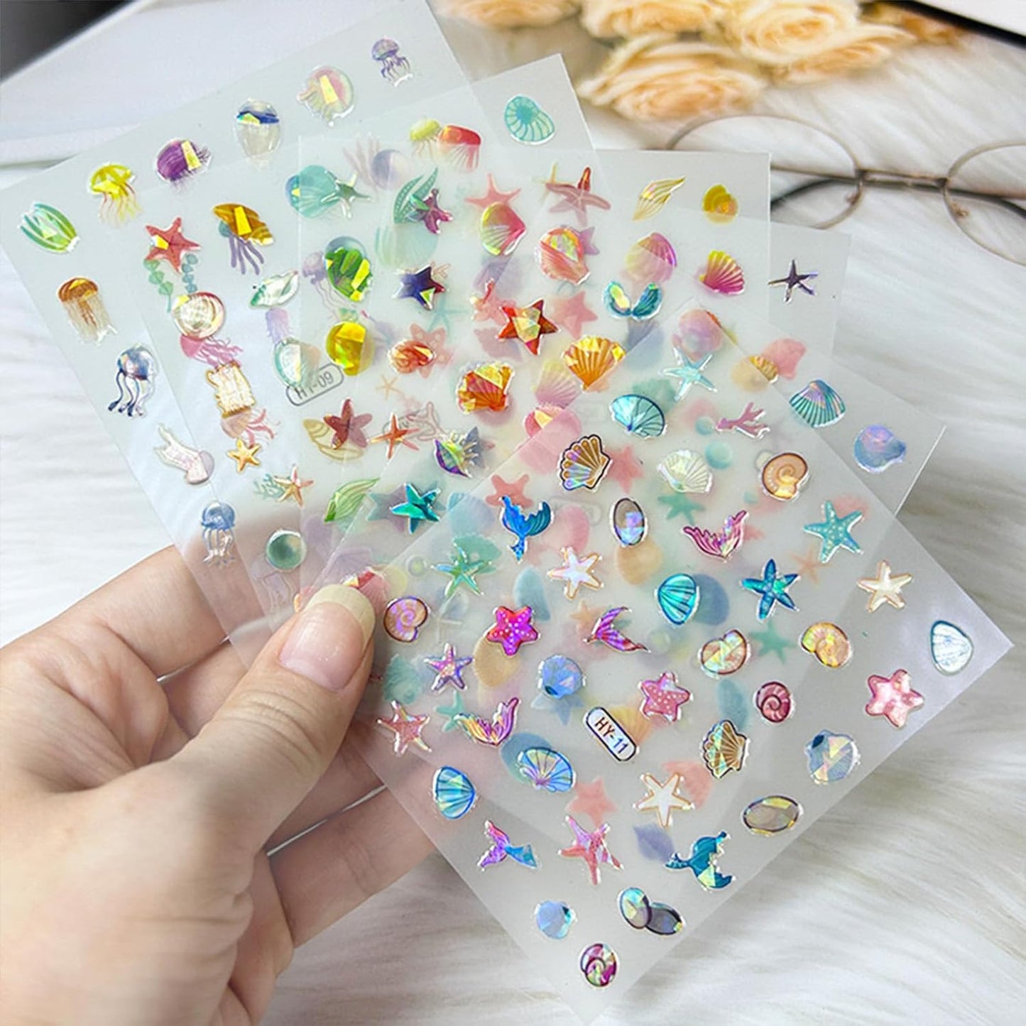 12 Sheets Ocean Nail Stickers Decals Summer Nail Decals for Nail Art 3D Self Adhesive Beach Nail Art Stickers Shellfish Starfish Designs Nail Art Supplies for Women Nail Manicure Decorations