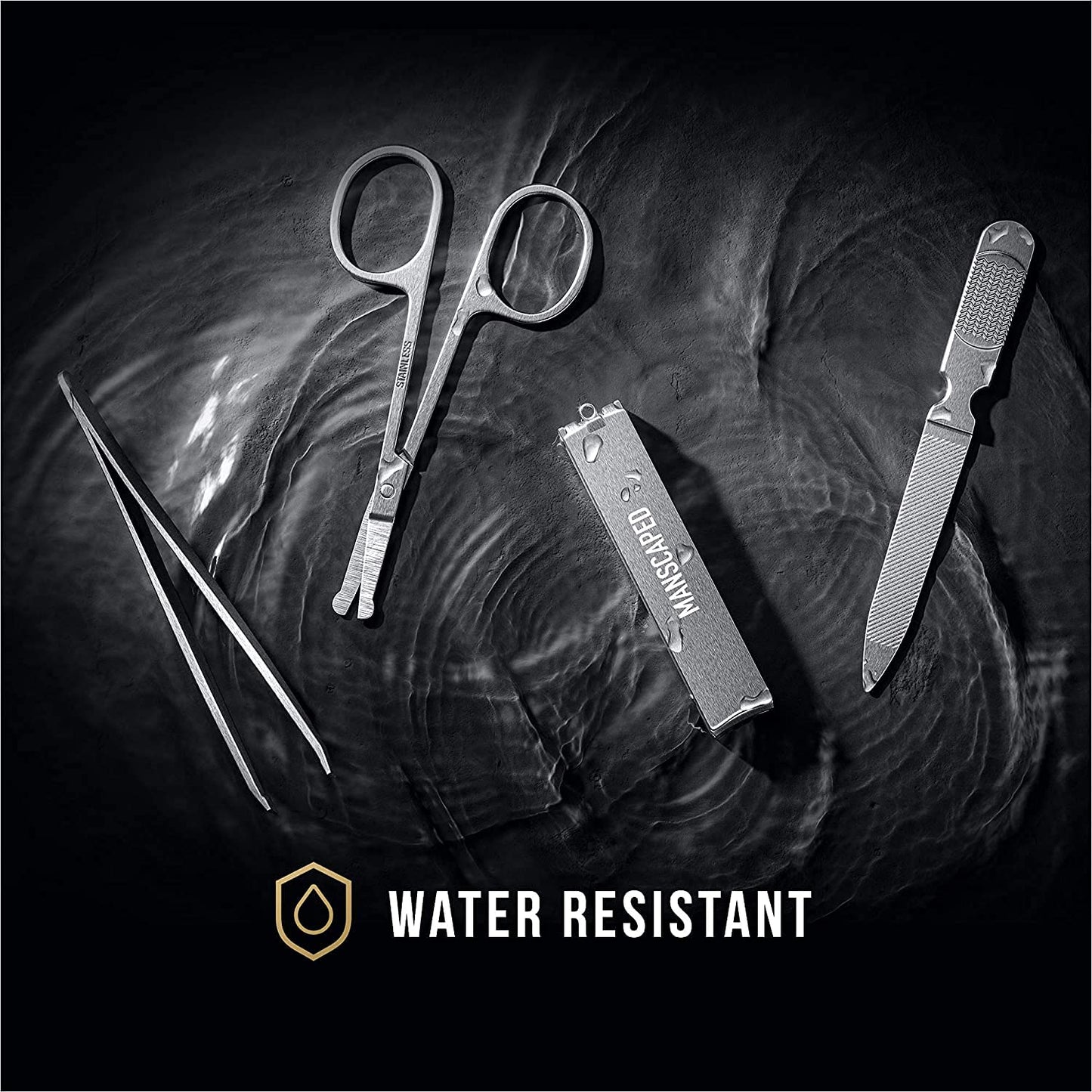 MANSCAPED® Shears 2.0 Tempered Stainless Steel Men's Nail Kit, Fingernail Clippers, Safety Scissors, Tweezers and Nail File, Travel Manicure Pedicure Set, 4-Piece Luxury Grooming Kit with Compact Case