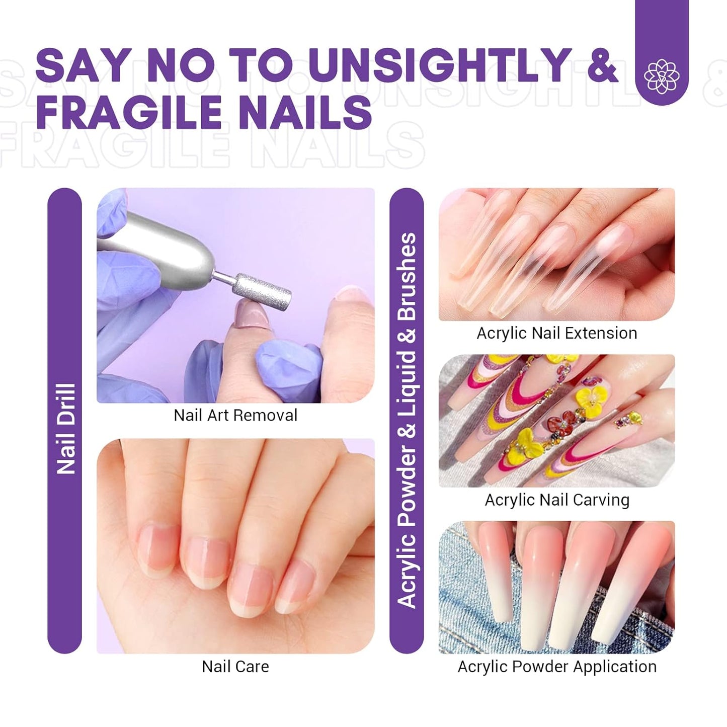 SAVILAND Acrylic Nail Kit with Drill: Professional Nails Kit Acrylic Set for Beginners with Everything White Pink Clear Acrylic Powder and Liquid Set Brushes 100 Forms Manicure Tools Home Salon DIY