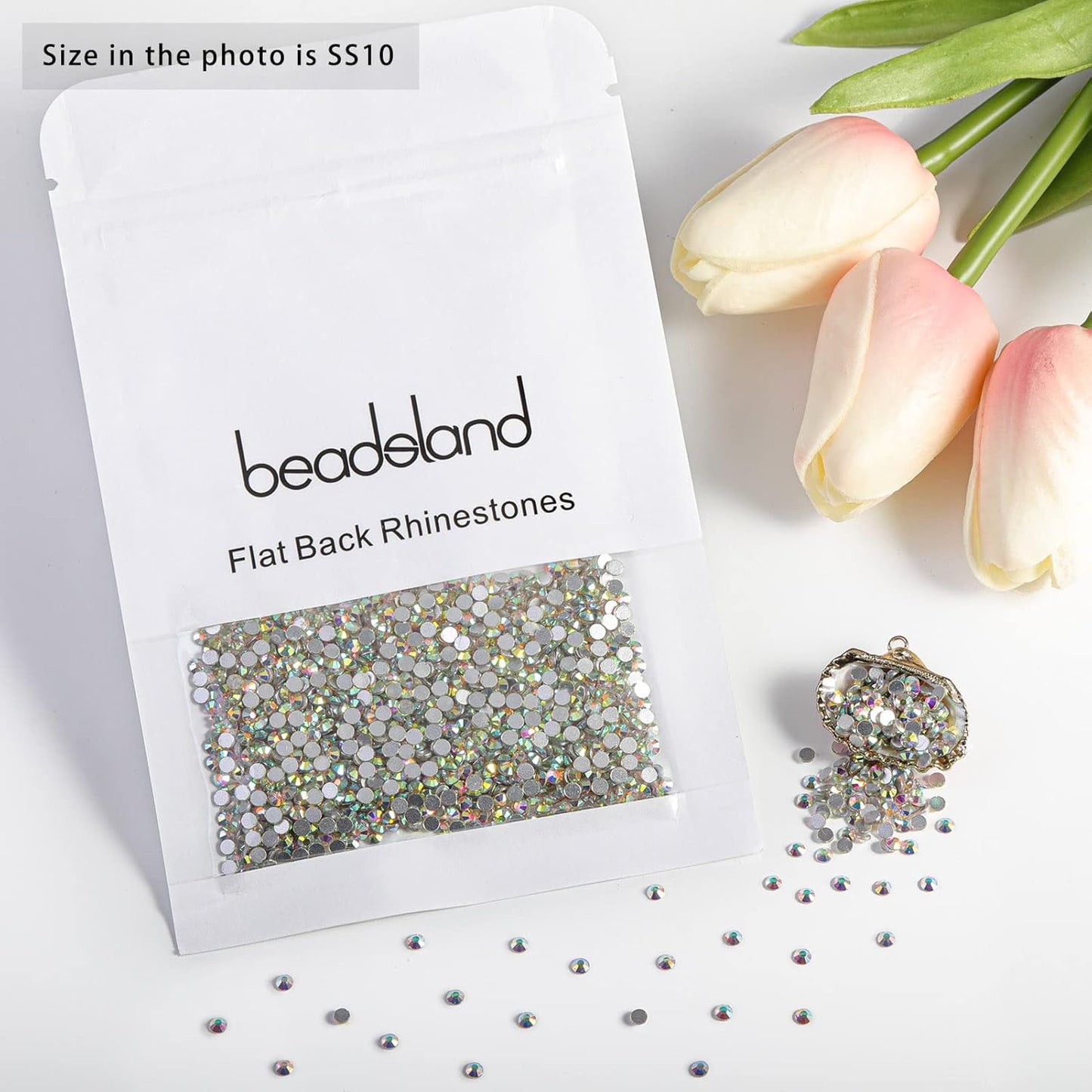 beadsland 1440pcs Flat Back Crystal Rhinestones Round Gems for Nail Art and Craft Glue Fix, CrystalAB (SS10(2.7-2.8mm))