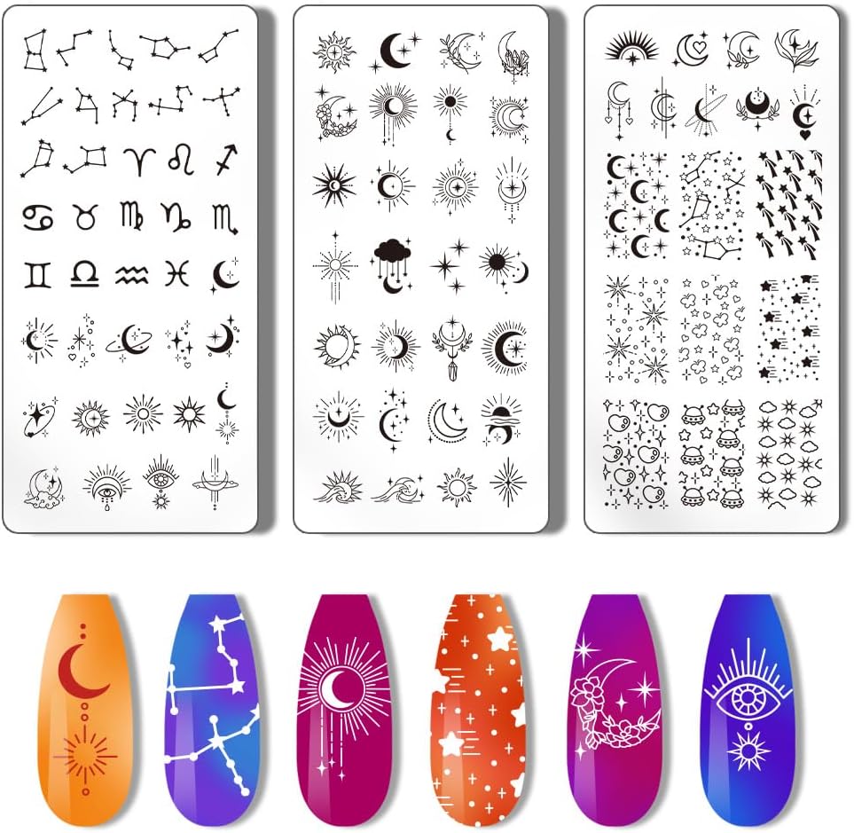 PH PandaHall 84 Patterns Moon Star Nail Stamper 12 Constellation Nail Stamping Plate Night Sky Nail Art Stencils Print Nail Stencils Stainless Steel Nail Image Plates for Nail Design Manicure Salon