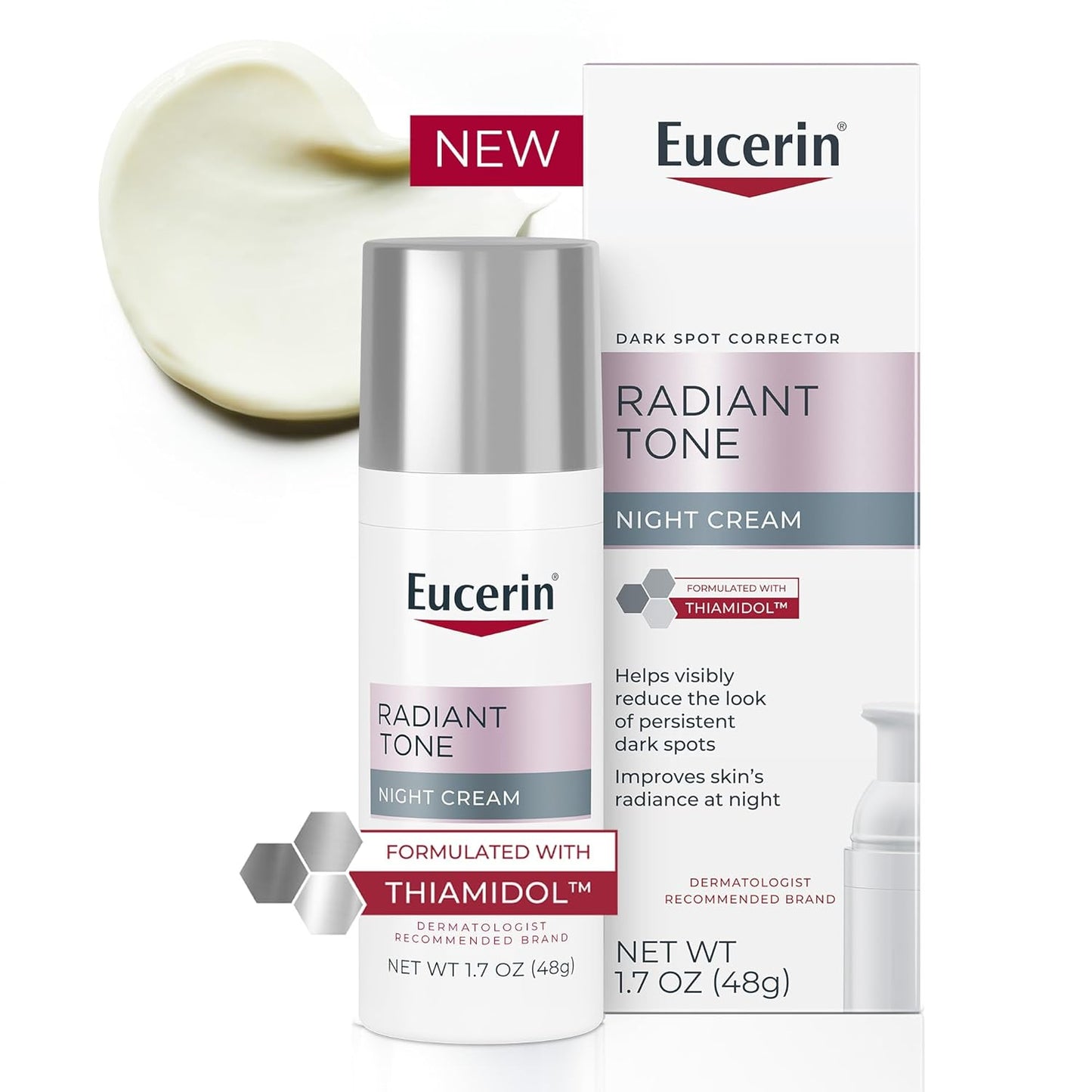 Eucerin Radiant Tone Night Cream, Dark Spot Corrector with Thiamidol, Night Moisturizer for Face Helps Visibly Reduce the Look of Persistent Dark Spots, All Skin Types, 1.7 Oz Bottle