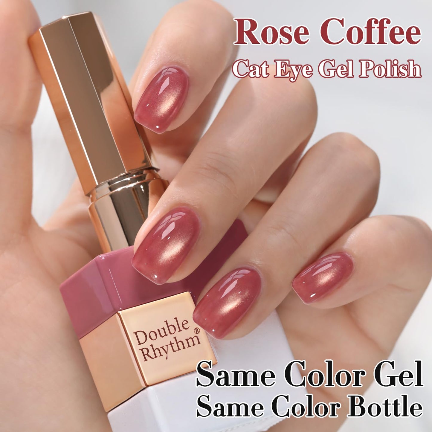 Double Rhythm 0.5 OZ Cat Eye Gel Polish with Magnet 15ML Holographic Glitter Shimmer Translucent Jelly Color Magnetic Nail Polish Salon DIY at Home (Rose Coffee-MC1272)