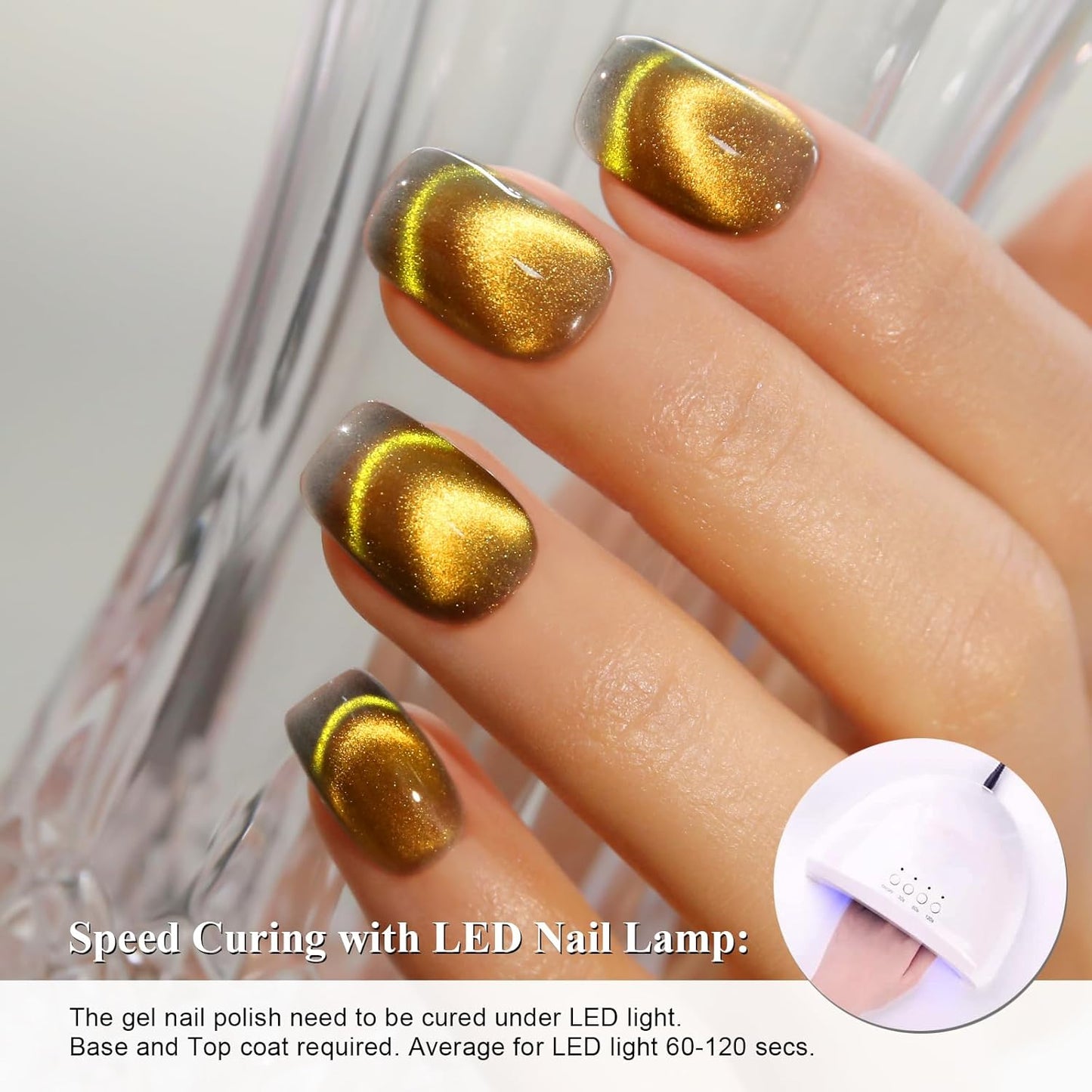 Imtiti Smile Gold Green Color Gel Nail Polish, 0.5fl oz Dopamine Cat Eye Spring Summer UV Nail Polish with Magnetic Stick, 15ML
