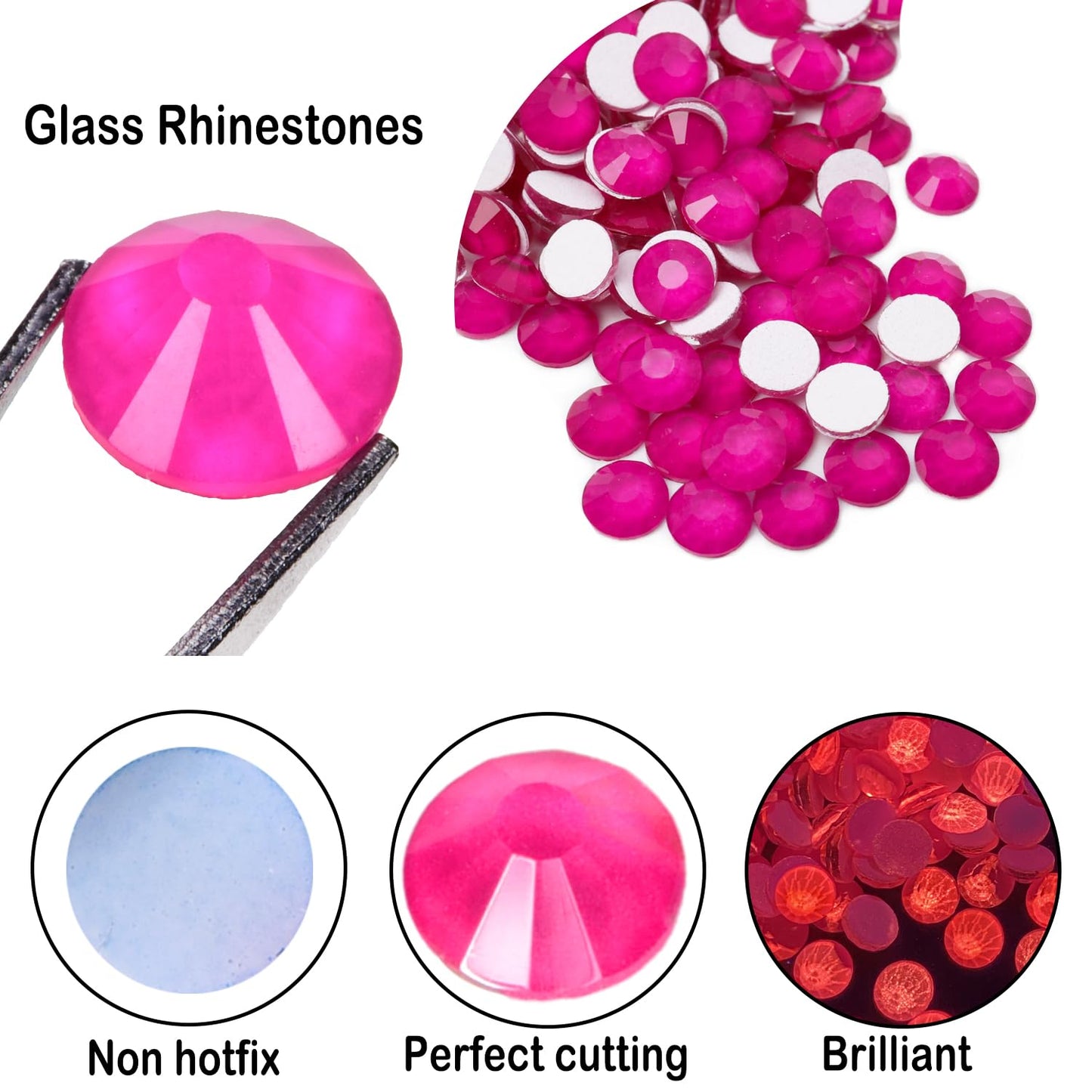 Flatback Glass Rhinestones,Bedazzler Gems 1440pcs Non Hotfix Crystal Rhinestones for Nail Charms Crafts Clothes Tumblers,Hot Pink Neon,SS20