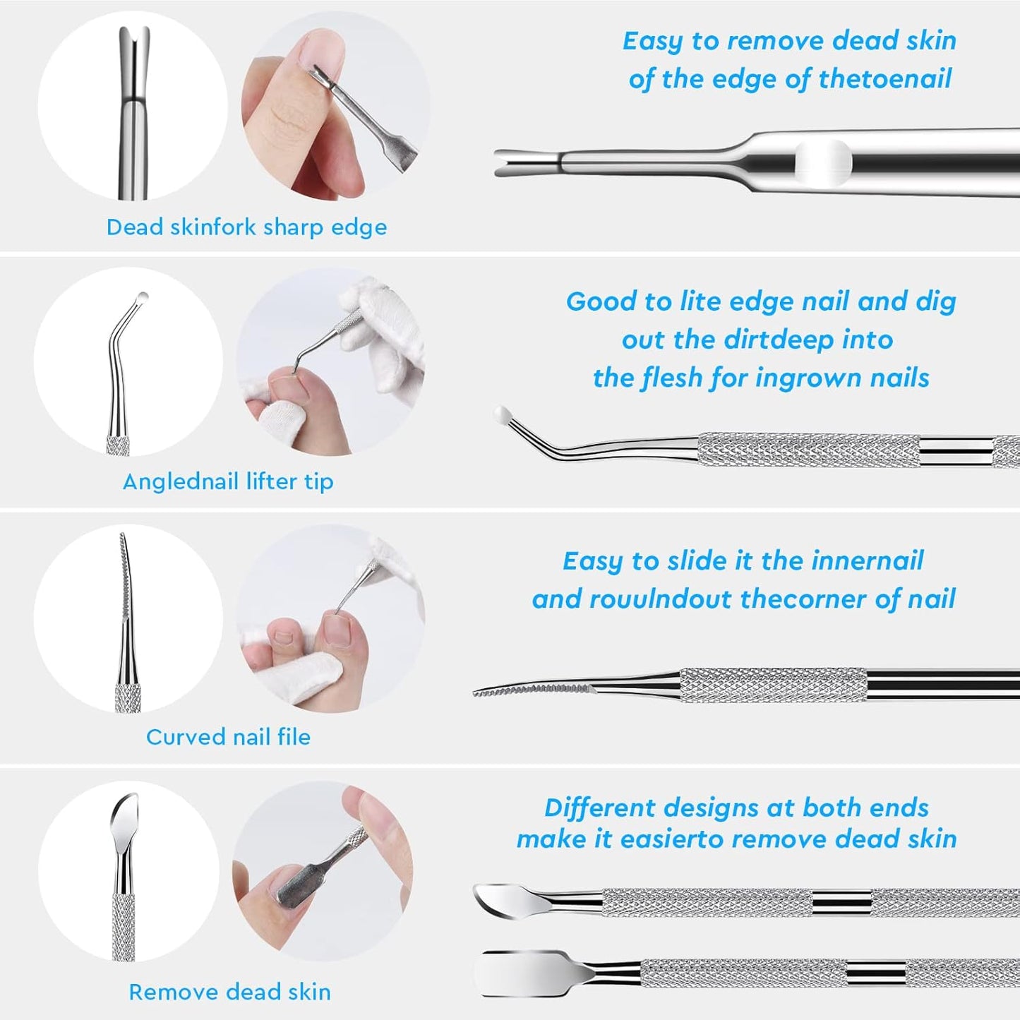 7-Pack Ingrown Toenail Tool Kit - File, Lifters, Surgical Safe Pedicure Tools for Nail Treatment & Pain Relief