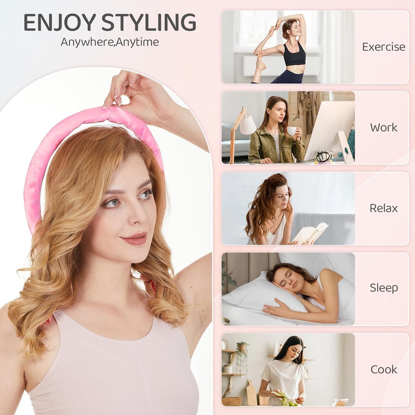 Satin Heatless Hair Curler,Heatless Curls Overnight, Rollers for Long Hair with 2 Hair Scrunchies,Sleep-Friendly Damage-Free Curlers for Soft Natural Waves (Sunset)