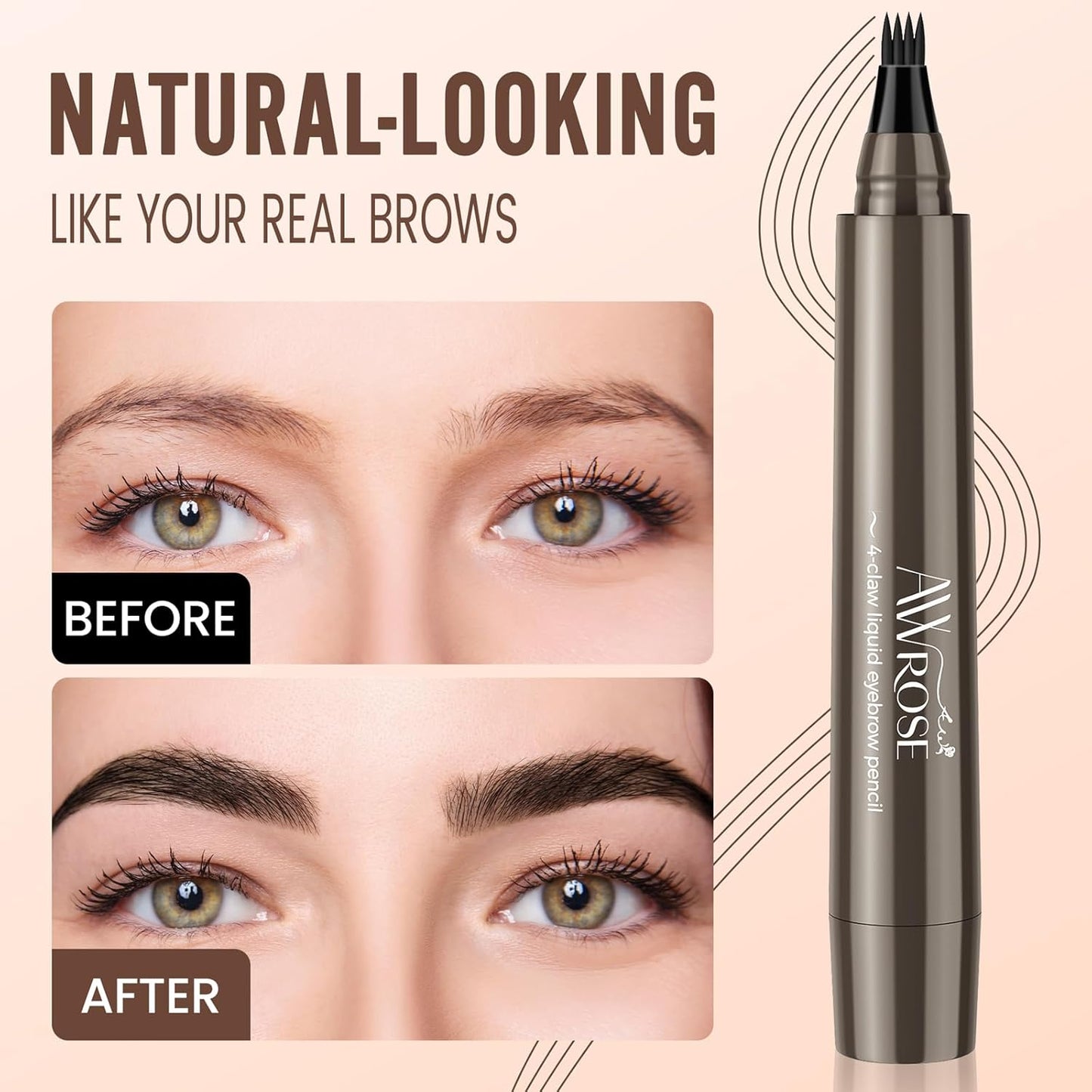 AWROSE Eyebrow Pencil, 3D Waterproof Microblading Eyebrow Pen 4 Fork Tip Tattoo Pencil, Precise Natural Magic Eye Brow Pen with Hair Like Strokes, 4 Points Multi-Used Eye Brow Pencils for Women/Men