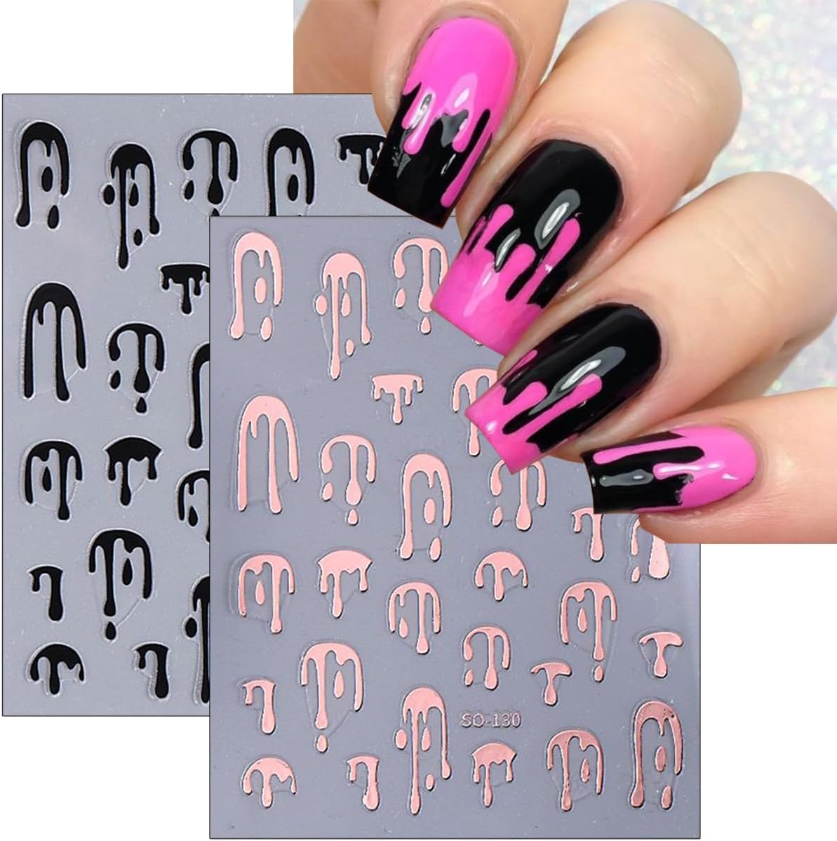 8Pcs Halloween Nail Art Sticker Colorful Bloody Nail Decals 3D Self-Adhesive DIY Fluorescent Blood Nail Stickers Horror Bronzing Black Pink Blood Drop Nail Design Nail Supplies for Halloween Manicure