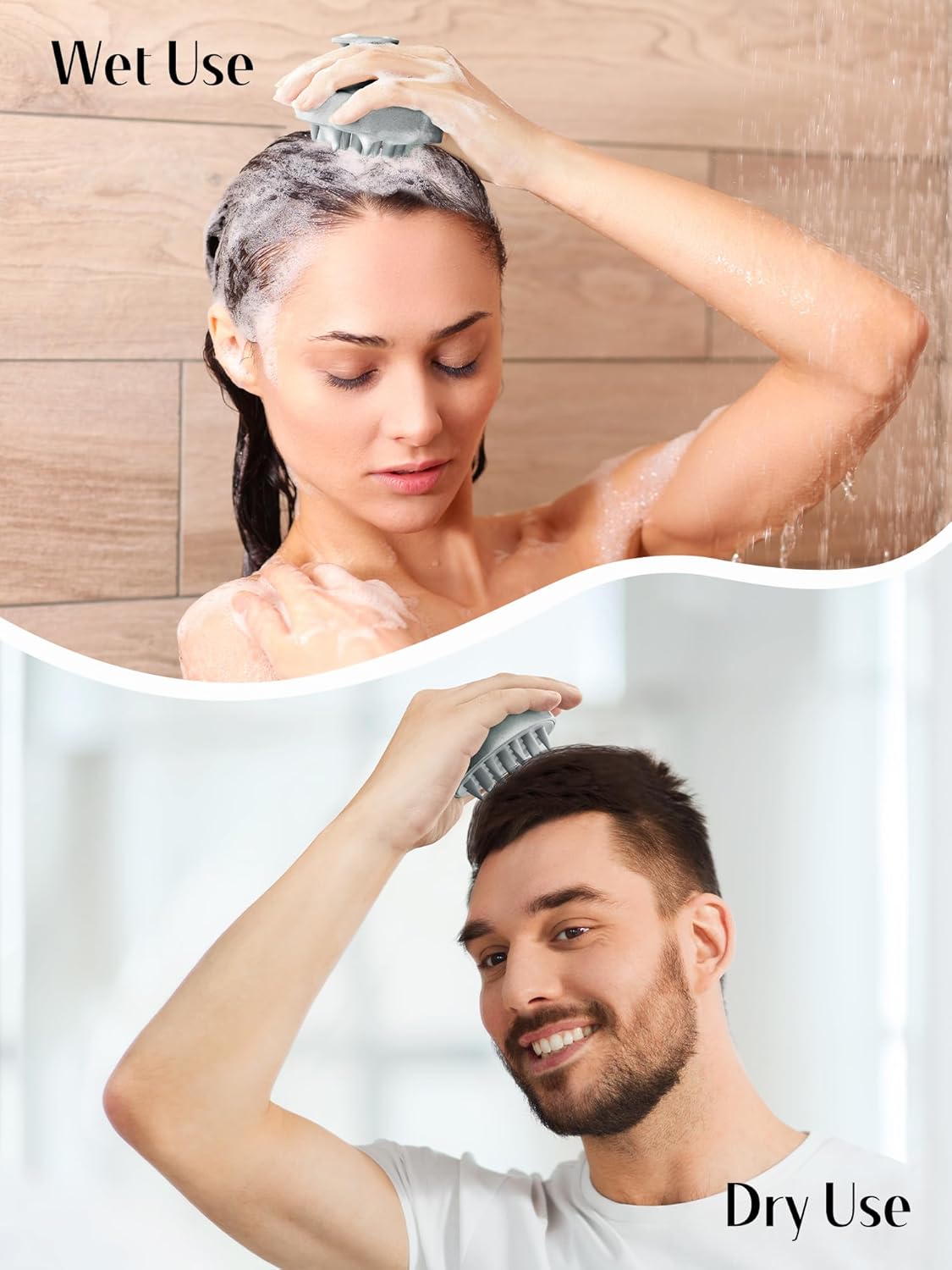 HEETA Hair Scalp Massager for Hair Growth, Shampoo Brush, Scalp Scrubber Exfoliator with Soft Silicone Bristles for Dandruff Removal to Relieve Stress, Wet Dry Use Updated Material, Grey