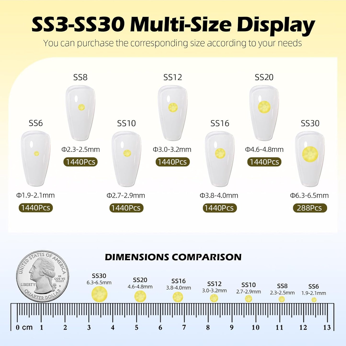 Neon Yellow Flatback Rhinestones, Glass Rhinestones for Nail Art and Craft, Glue Fix, Loose Crystal Gemstones(Neon Yellow, SS6, 1440pcs, 1.9-2.0mm)