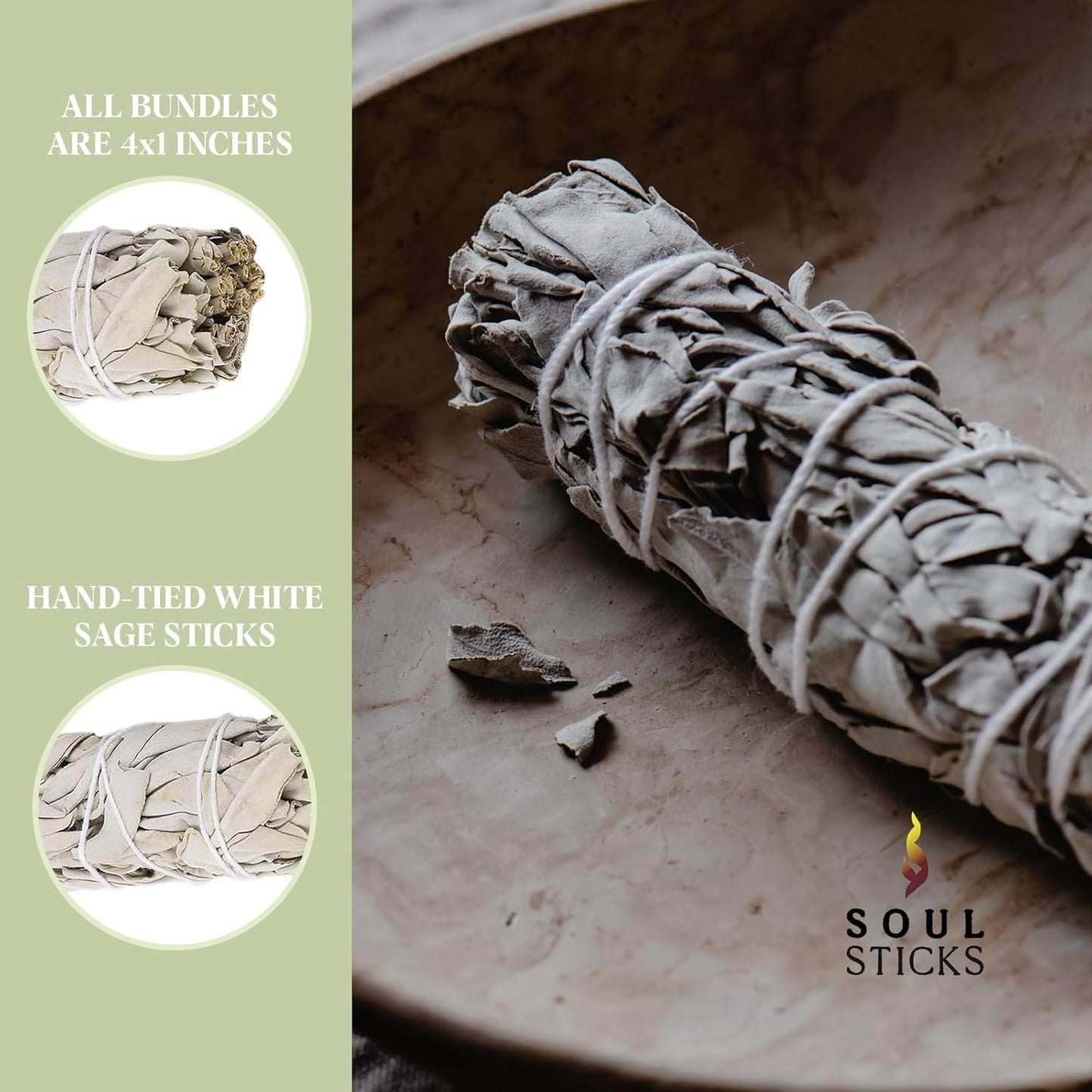 SOUL STICKS 4 Inch 50 Pack Organic California White Sage Smudge Sticks Bulk for Home Cleansing, Negative Energy Removal, Good Energy Meditation & Smudging Rituals | Pure Sage Bundles