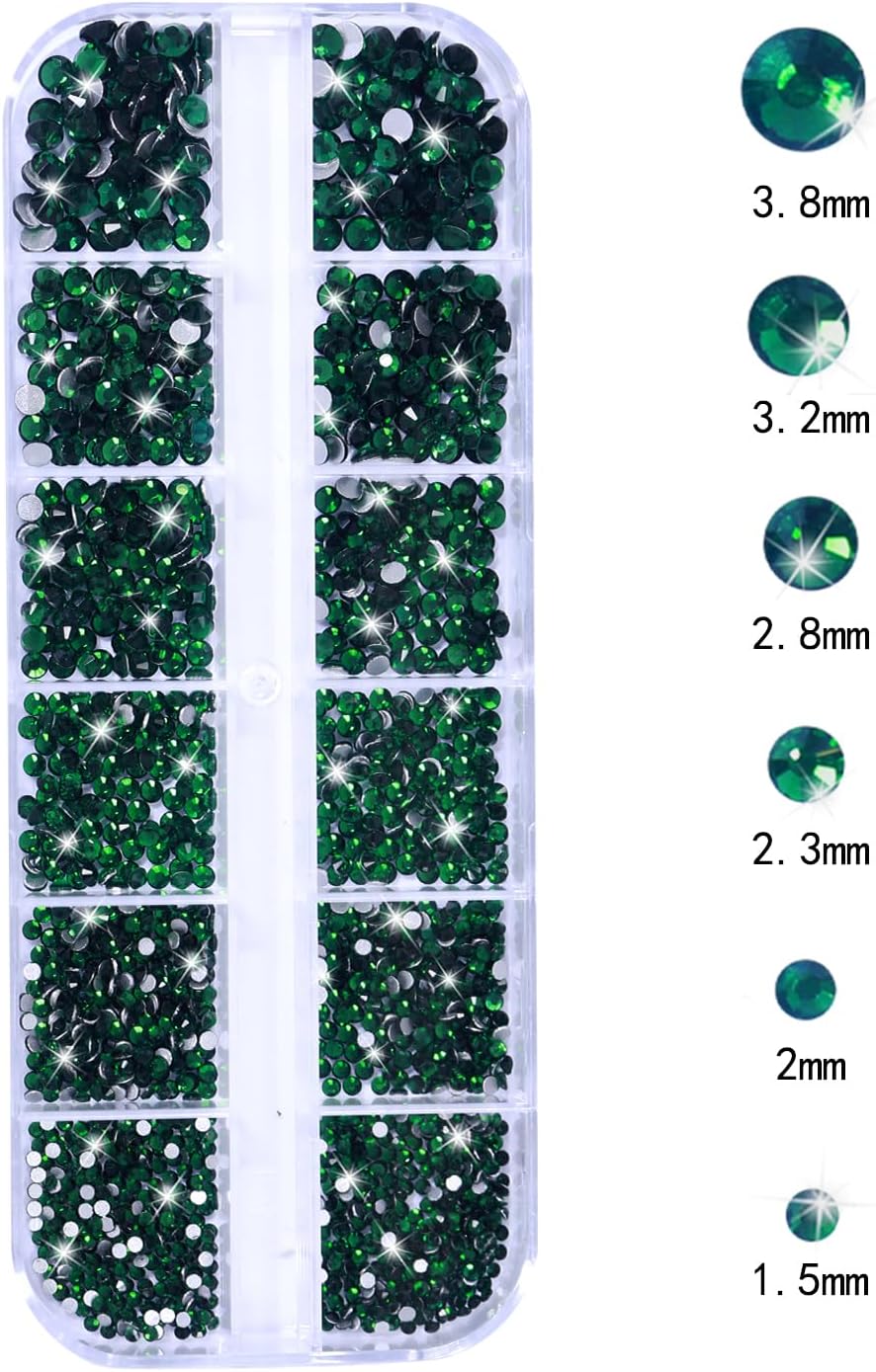 Nail Rhinestones - 3D Multi Shape Size, Flat Back, Crystals Manicure Rhinestones Charms, Green Nail Gems, with Kit, for Nail Art, Bedazzling Acrylic Nails, DIY Decor