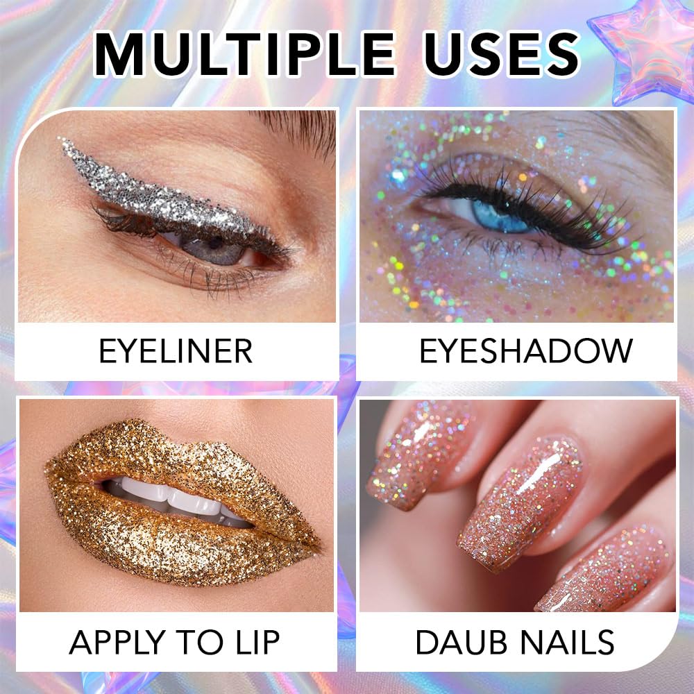 evpct 6Pcs Sparkle Glitter Liquid Eyeliner Eye Makeup Set, Metallic Liquid Eyeliner Waterproof Long-lasting, Liquid Glitter Eye liner in Multi Colors for Stunning Shimmery Eye Look, 01#